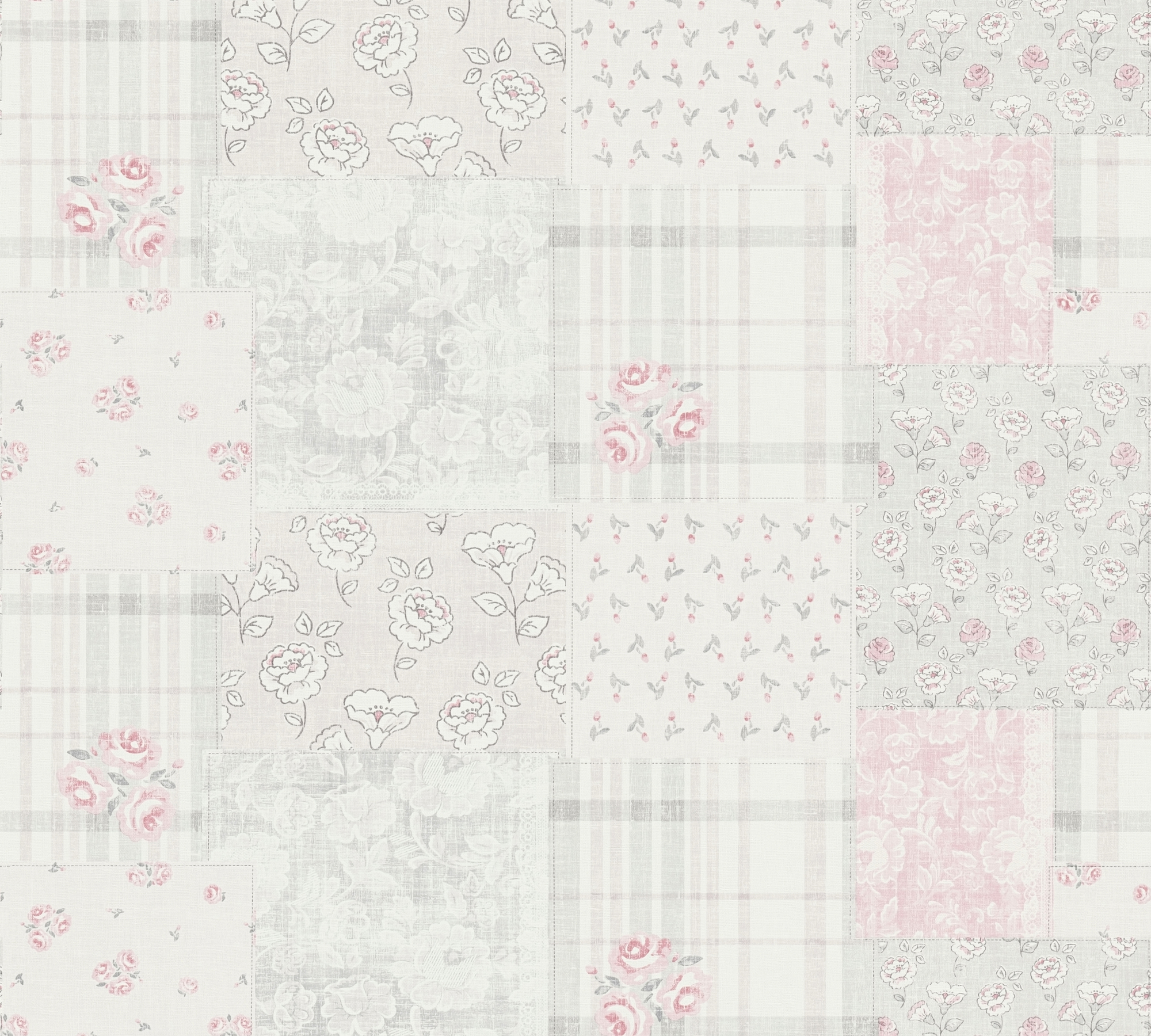 Thumbnail - A.S. Création Vliestapete 'Maison Charme' Blumen Patchworkmust grau/rosa 0,53 x 10,05 m