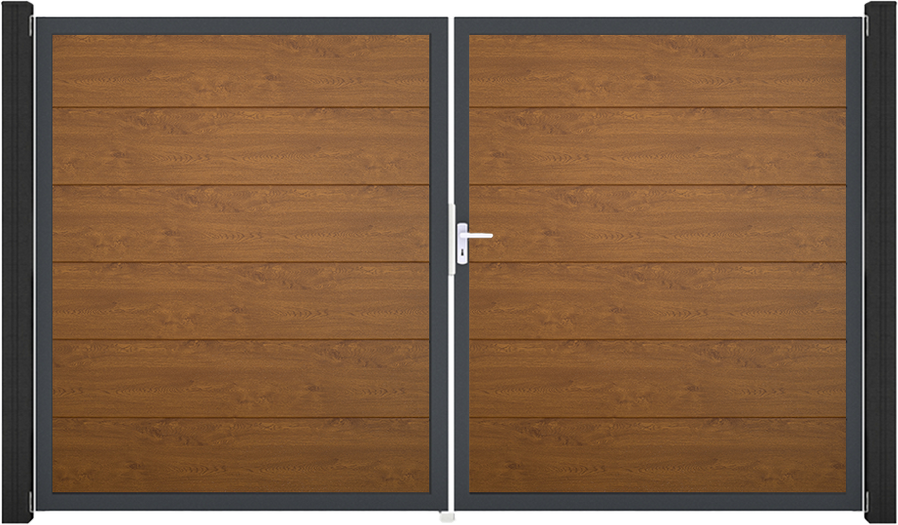 Thumbnail - GroJa Doppeltor 'BasicLine' DIN rechts Eichefarben dunkel/anthrazit 300 x 180 cm