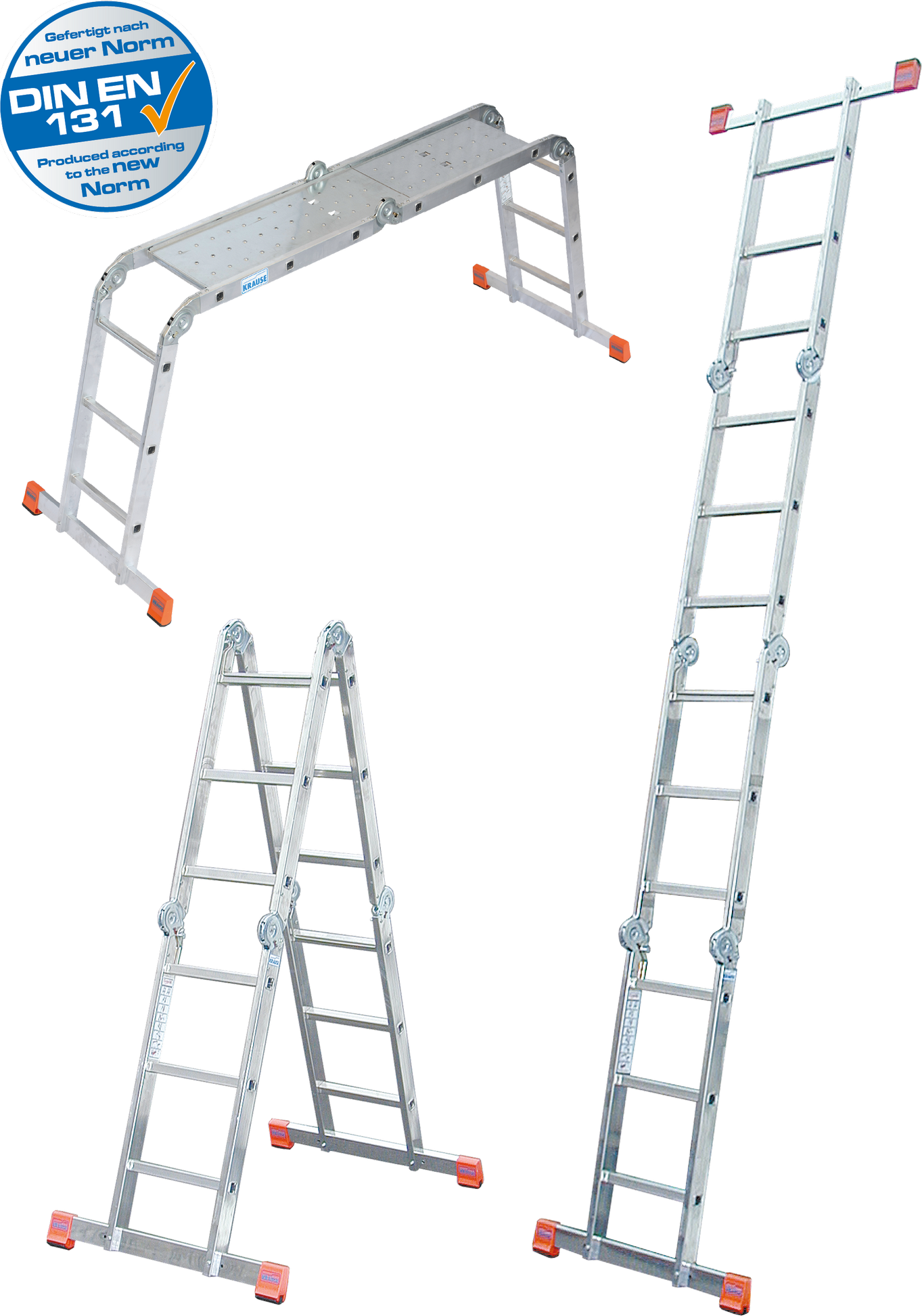 Krause Mehrzweckleiter 'Monto' 4 x 3 Sprossen, 4,40 m, inkl. Plattform-Set