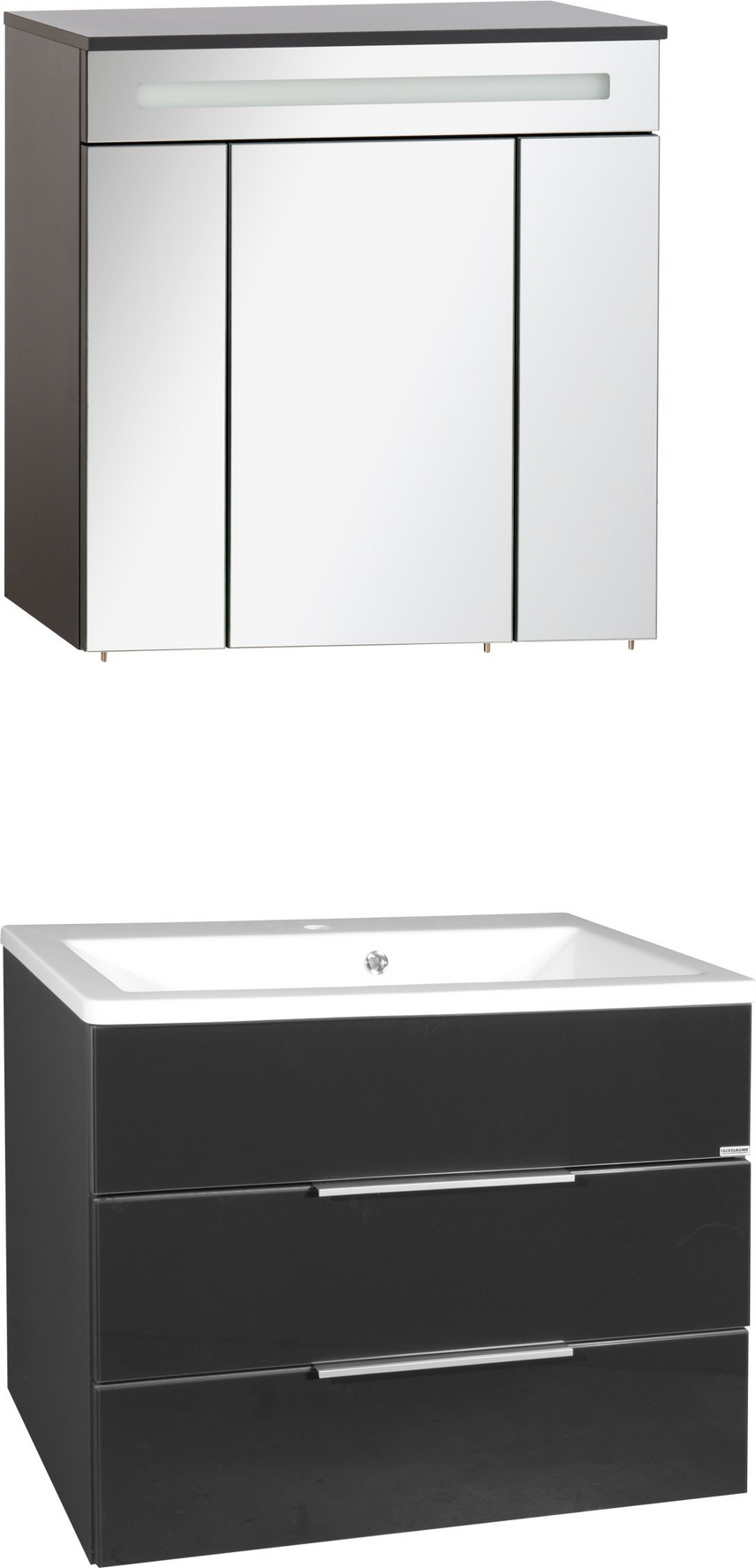 Fackelmann Badmöbelset 'KARA' Spiegelschrank und Waschbecken mit Unterschrank weiß/anthrazit
