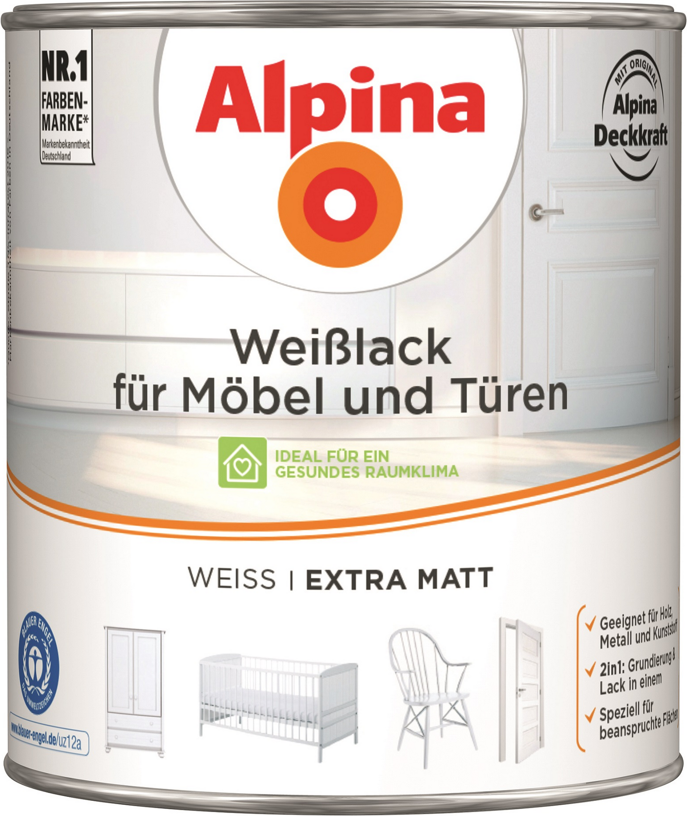 Thumbnail - Alpina Weißlack für Möbel und Türen matt 2 l