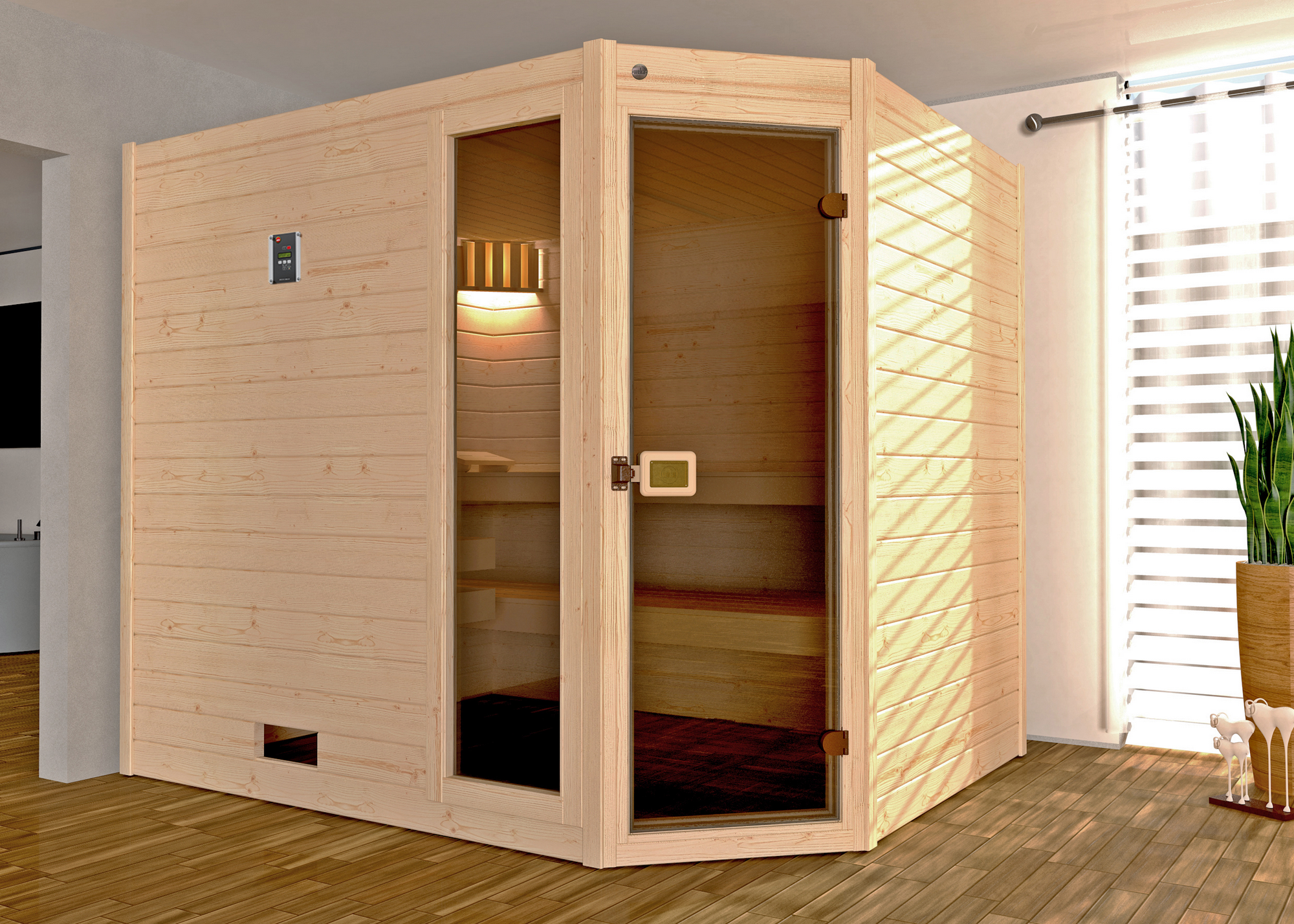 Weka Massivholzsauna 'Valida' 239 x 189 cm, mit Glastür, Fenster