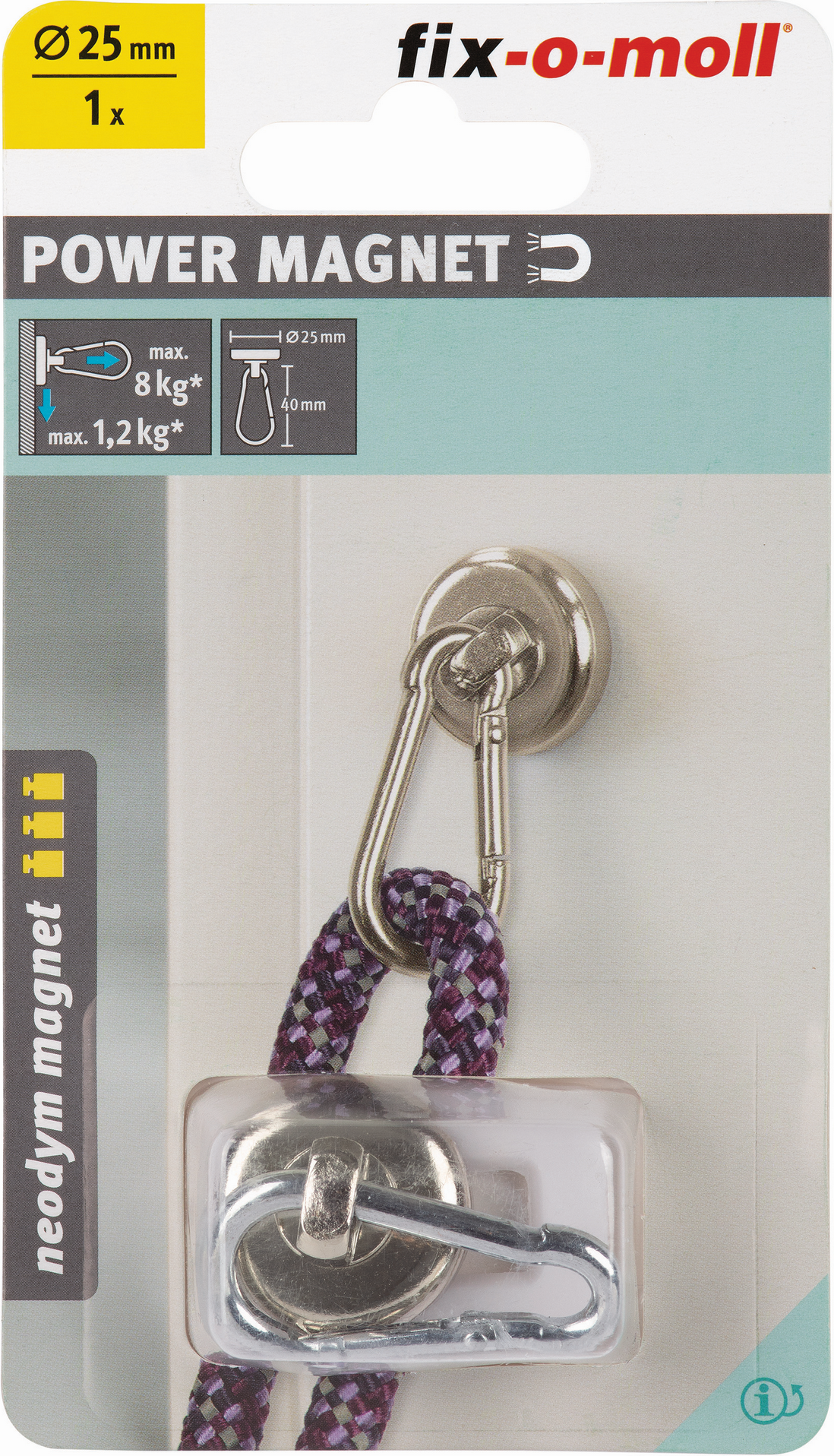 Fix-o-moll Topfmagnet 'Neodym' silbern Karabiner Ø 25 x 40 mm