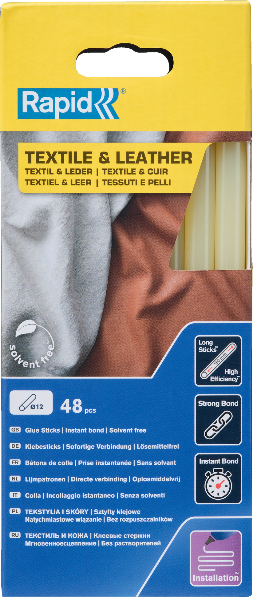 Rapid Klebestick für Textil und Leder gelb Ø 12 x 190 mm 48 Stück