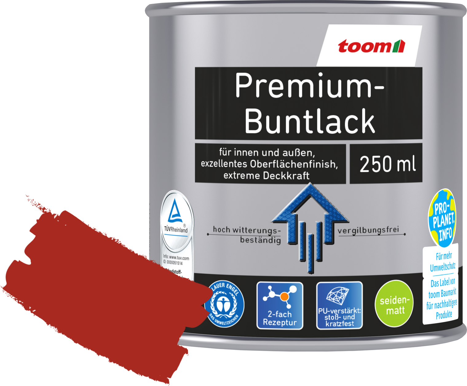 toom Premium-Buntlack feuerrot seidenmatt 250 ml