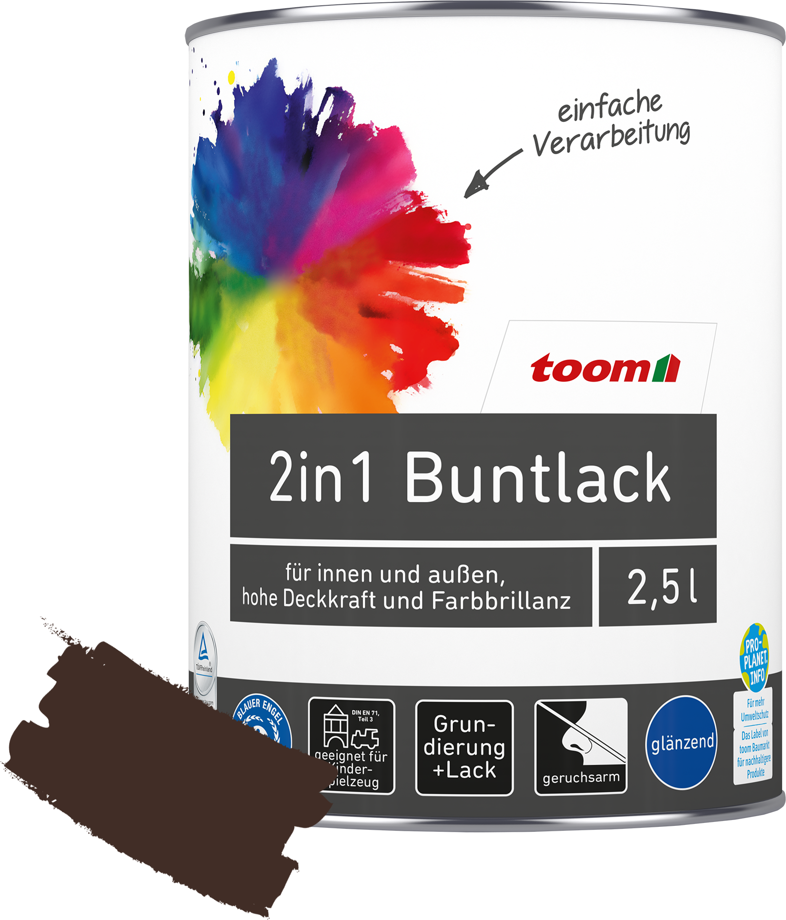 Thumbnail - toom 2in1 Buntlack 'Edelbraun' schokobraun glänzend 2,5 l