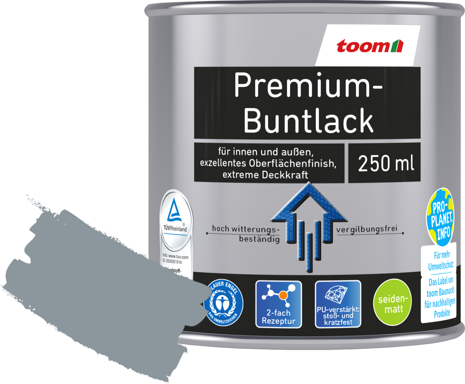 toom Premium-Buntlack silbergrau seidenmatt 250 ml