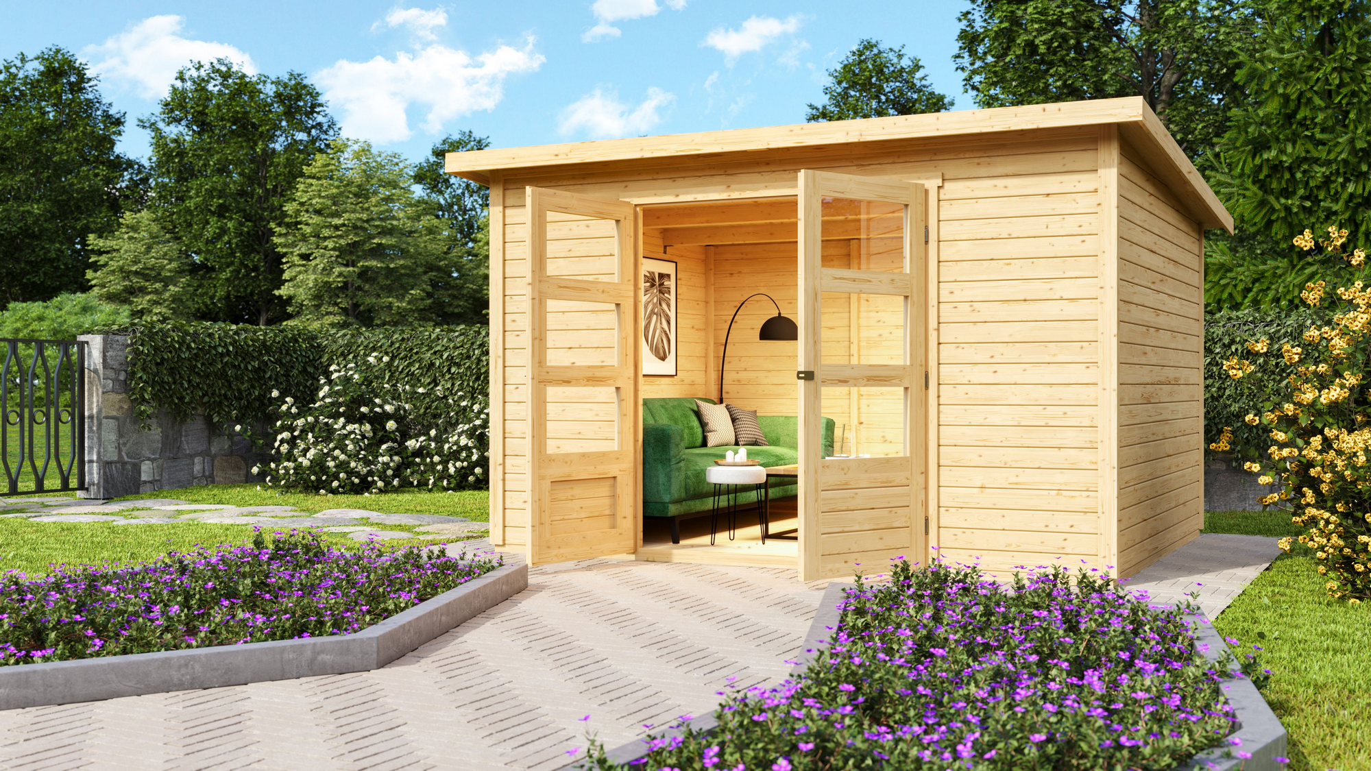 Karibu Gartenhaus 'Schönfeld 5' 305 x 246 x 197 cm naturfarben
