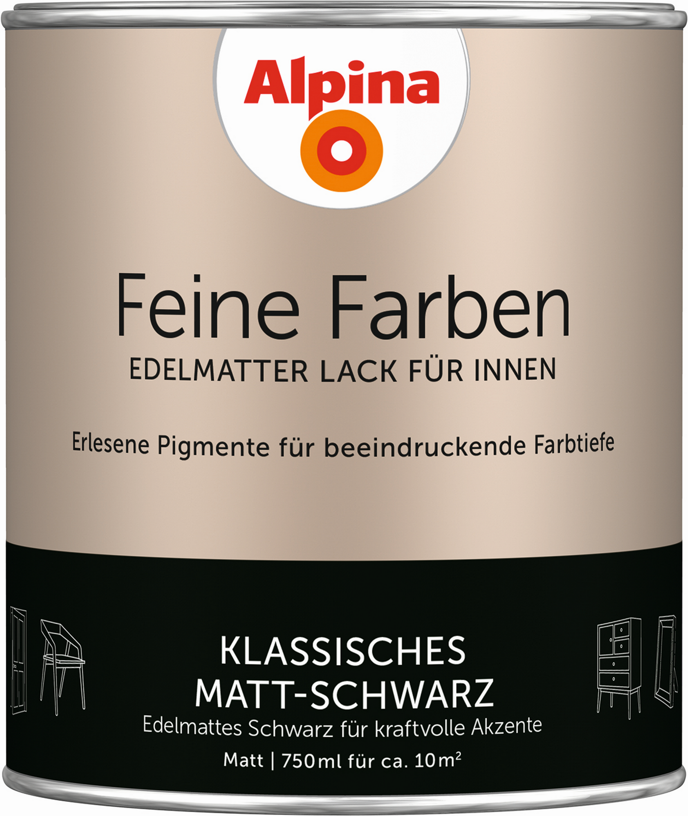 Alpina Feine Farben 'Klassisches Matt-Schwarz' schwarz matt 750 ml