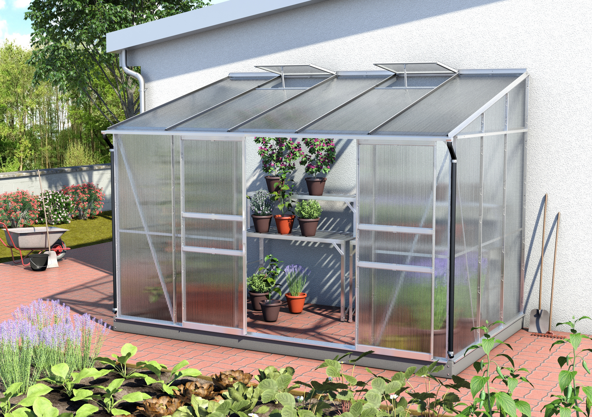 Vitavia Anlehngewächshaus 'Ida 6500' 316,6 x 190,1 cm mit 6 mm Hohlkammerplatten aluminiumfarben