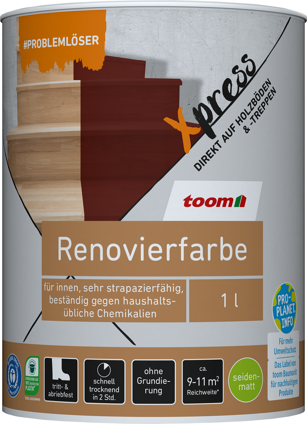 toom Renovierfarbe für Holzböden- und Treppen cremeweiß seidenmatt 1 l