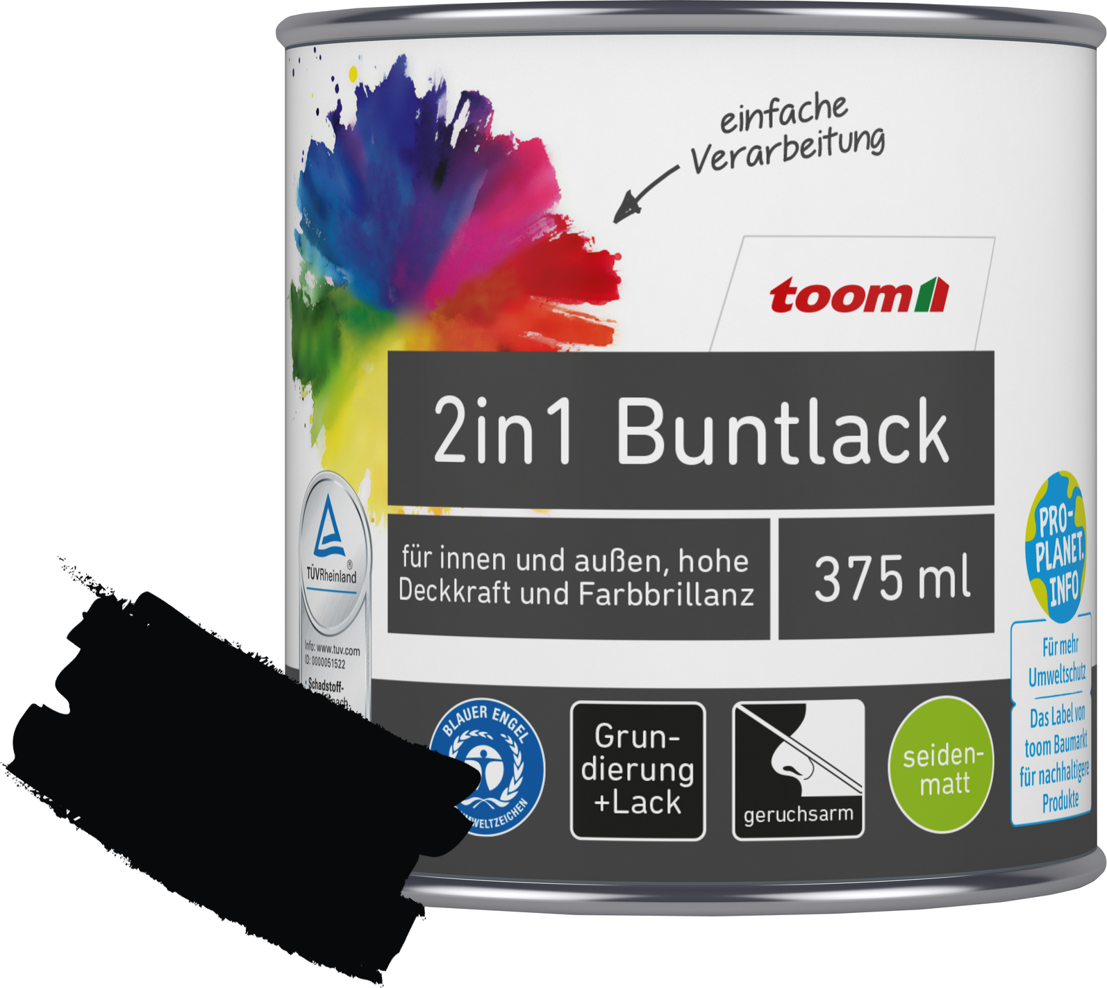 Thumbnail - toom 2in1 Buntlack 'Mitternacht' tiefschwarz seidenmatt 375 ml