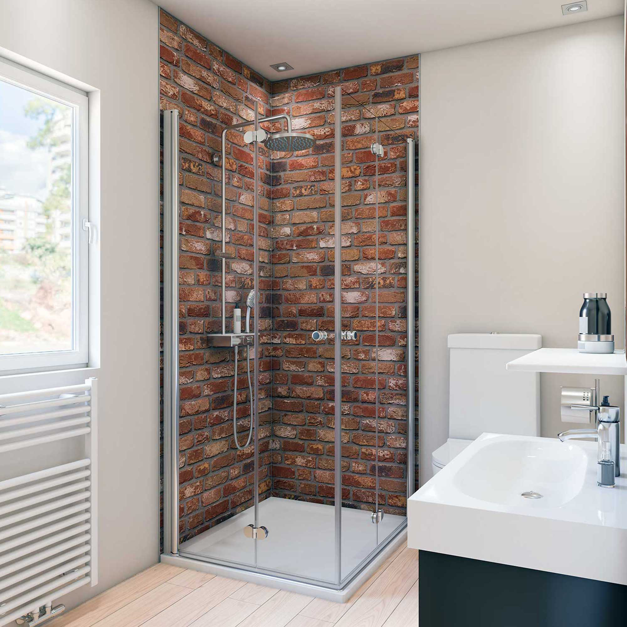 Thumbnail - Breuer Duschrückwand Maueroptik rot 100 x 210 cm