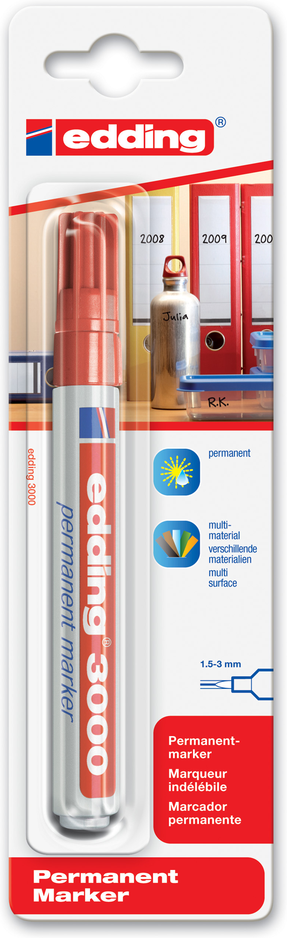 Thumbnail - Edding Permanentmarker '3000' rot 1,5 - 3 mm