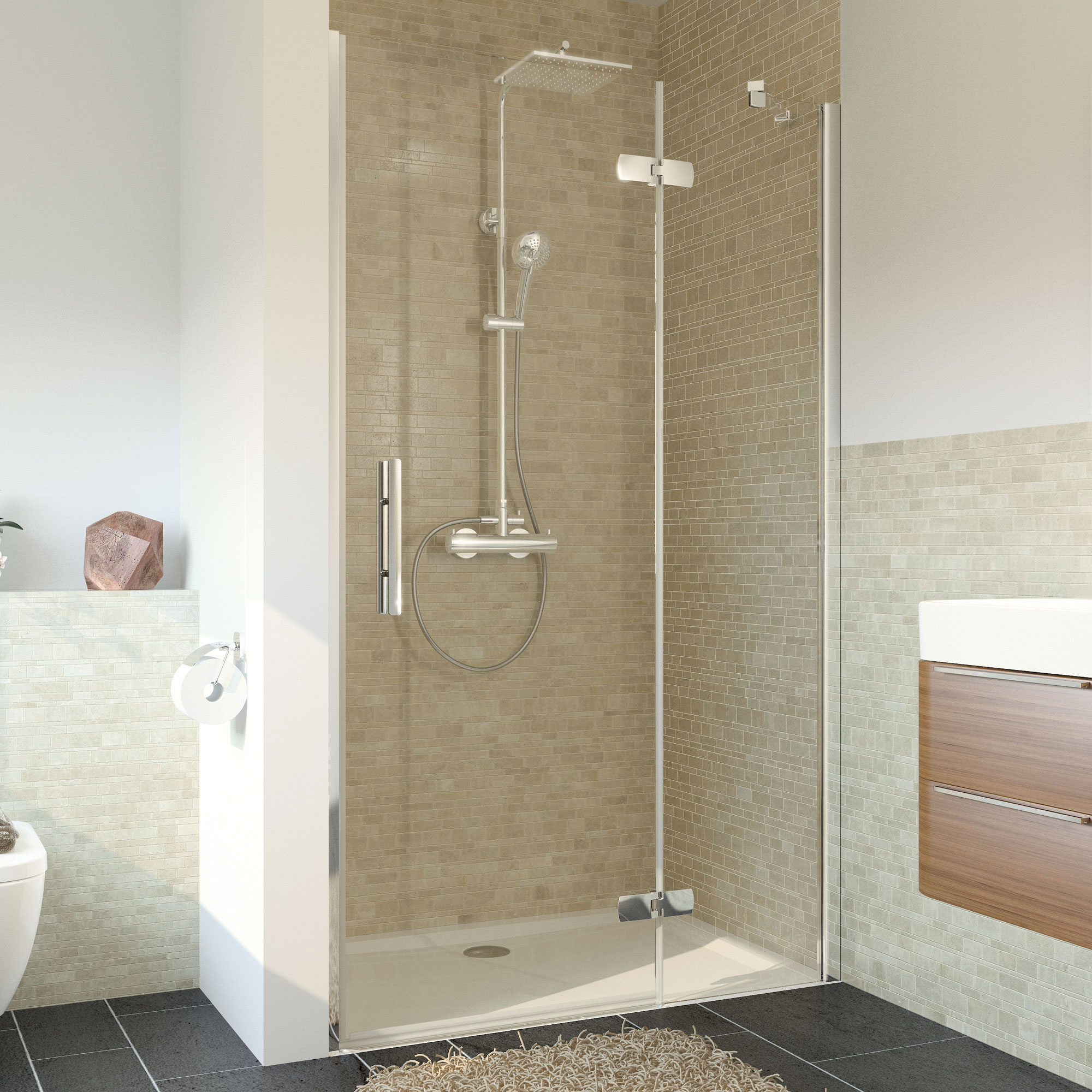 Breuer Drehtür 'Avanta' für Nische, rechts, teilgerahmt, Chromoptik, 120 x 200 cm