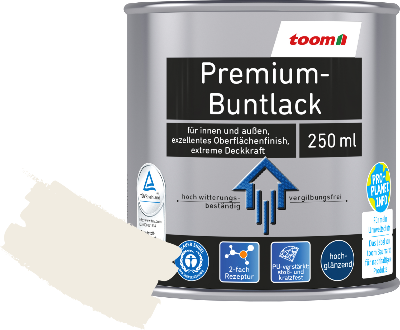 Thumbnail - toom Premium-Buntlack 'Bergkristall' cremeweiß glänzend 250 ml