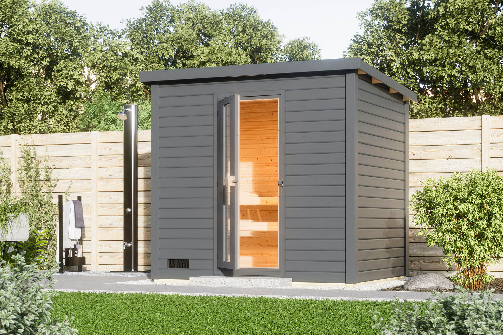 Karibu Saunahaus 'Bosco 3' terragrau 231 x 196 x 228 cm