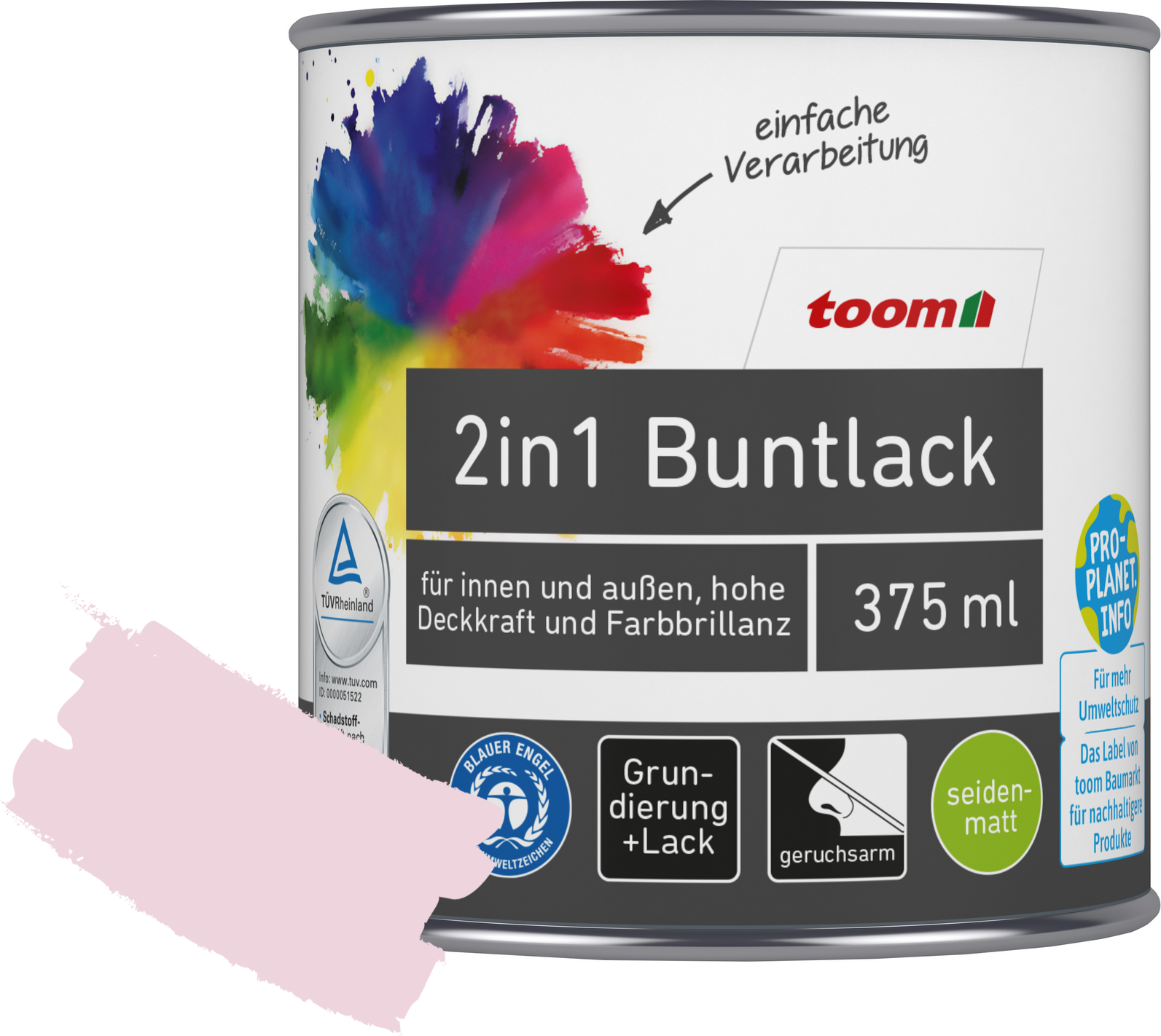 toom 2in1 Buntlack 'Flamingo' rosa seidenmatt 375 ml