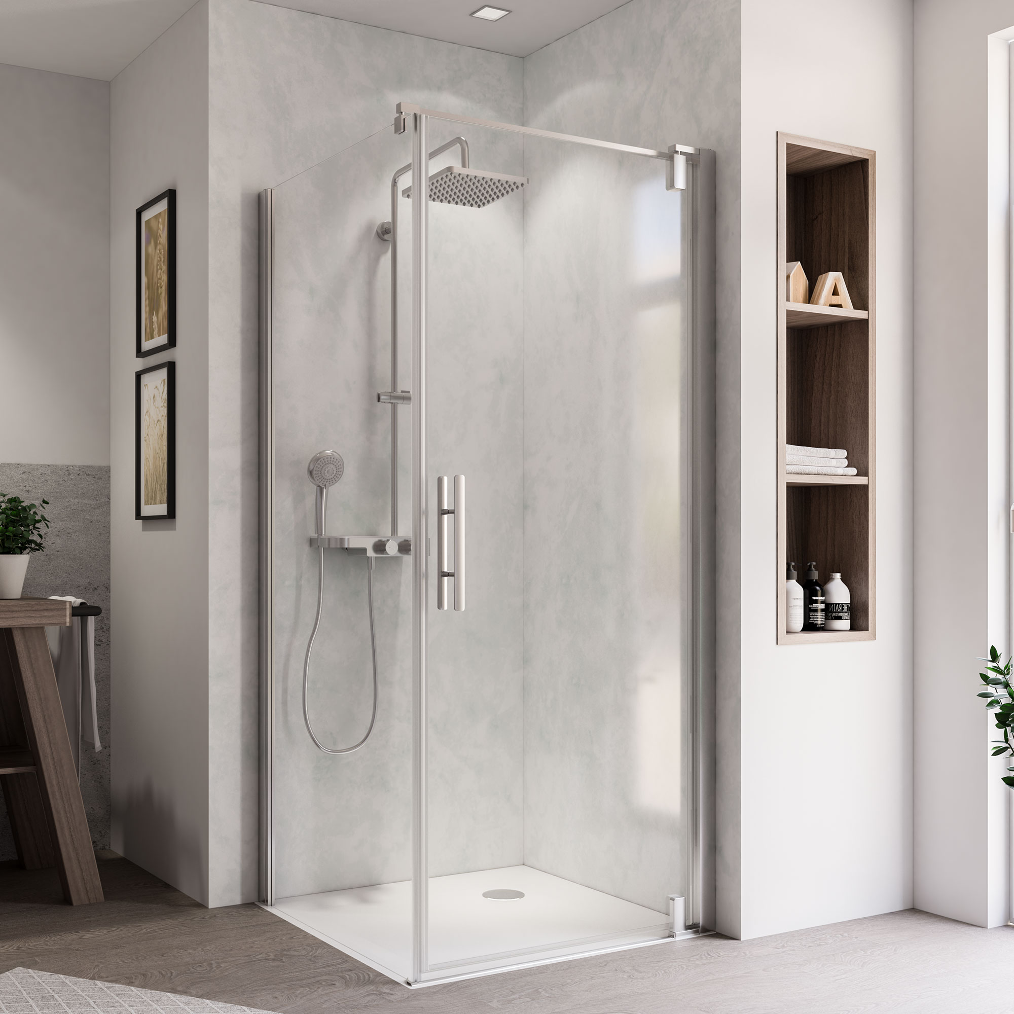 Breuer Drehtür 'Europa Design' für Seitenwand, Klarglas, rechts, teilgerahmt, chromfarben, 90 x 200 cm