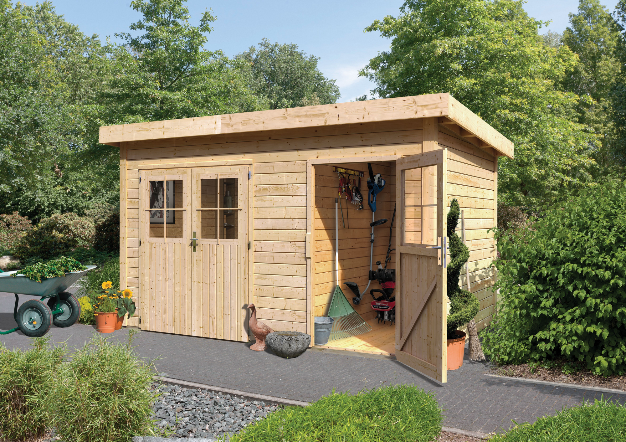 Karibu Gartenhaus 'Mintrup' Fichtenholz naturbelassen 230 x 364 x 244 cm