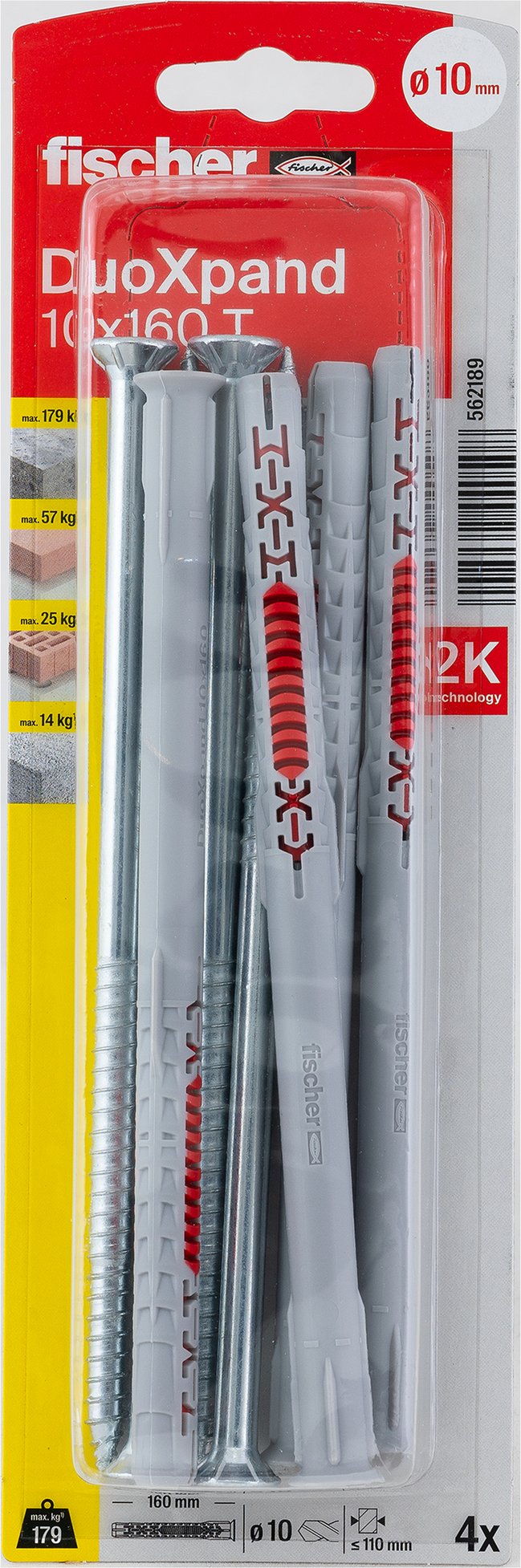 Fischer Langschaftdübel-Set 'DuoXPand' Ø 10 x 160 mm T mit Senkkopfschraube, 8-teilig