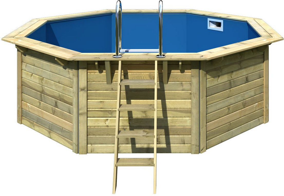 Karibu Massivholzpool-Set 'Paia 1' 347 x 347 x 121 cm mit Innenhülle blau, Filteranlage