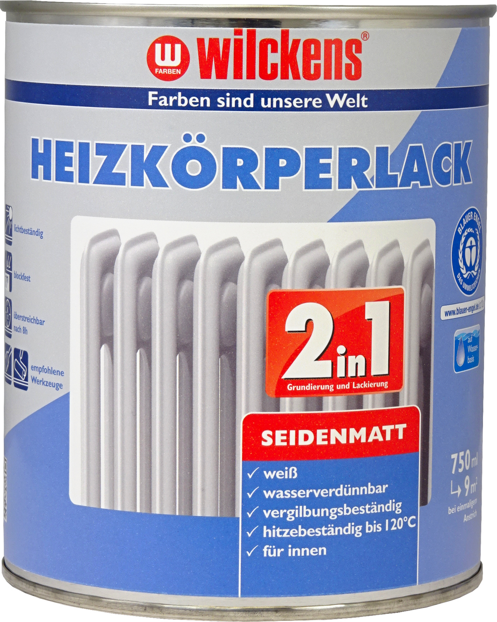 Wilckens 2in1 Heizkörperlack weiß seidenmatt 750 ml