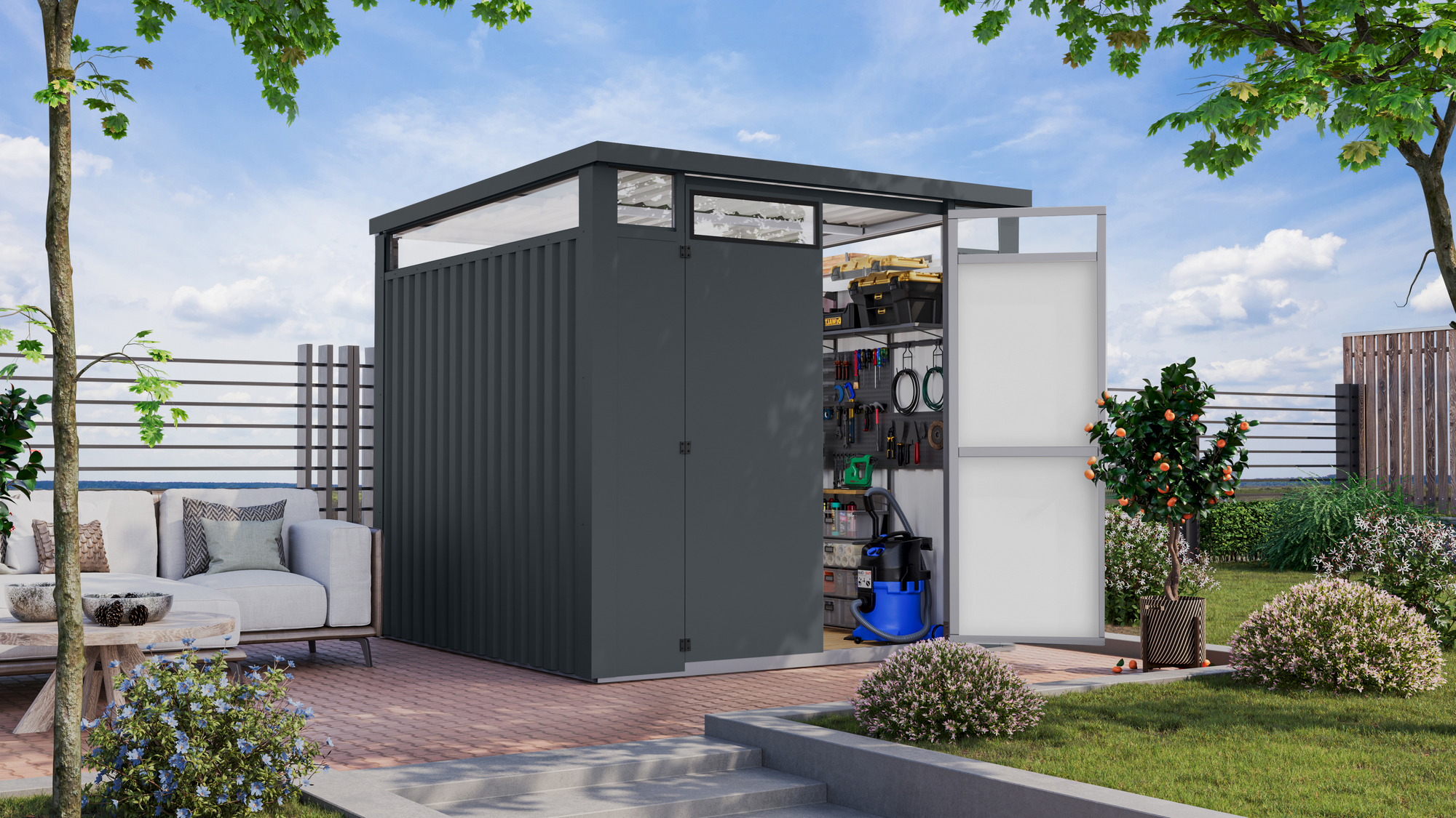 Karibu Metallgerätehaus 'Polaris 2' anthrazit 232 x 218 x 229,5 cm