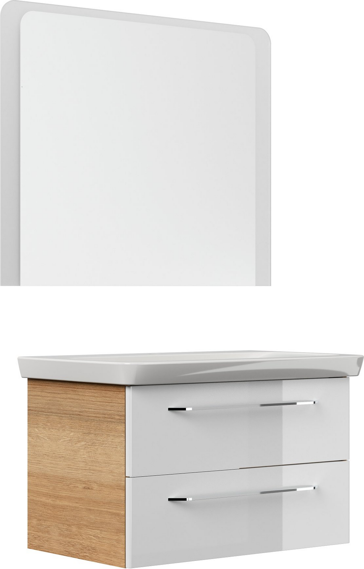 Fackelmann Badmöbelset 'MILANO' Spiegelelement und Waschbecken mit Unterschrank weiß/eiche