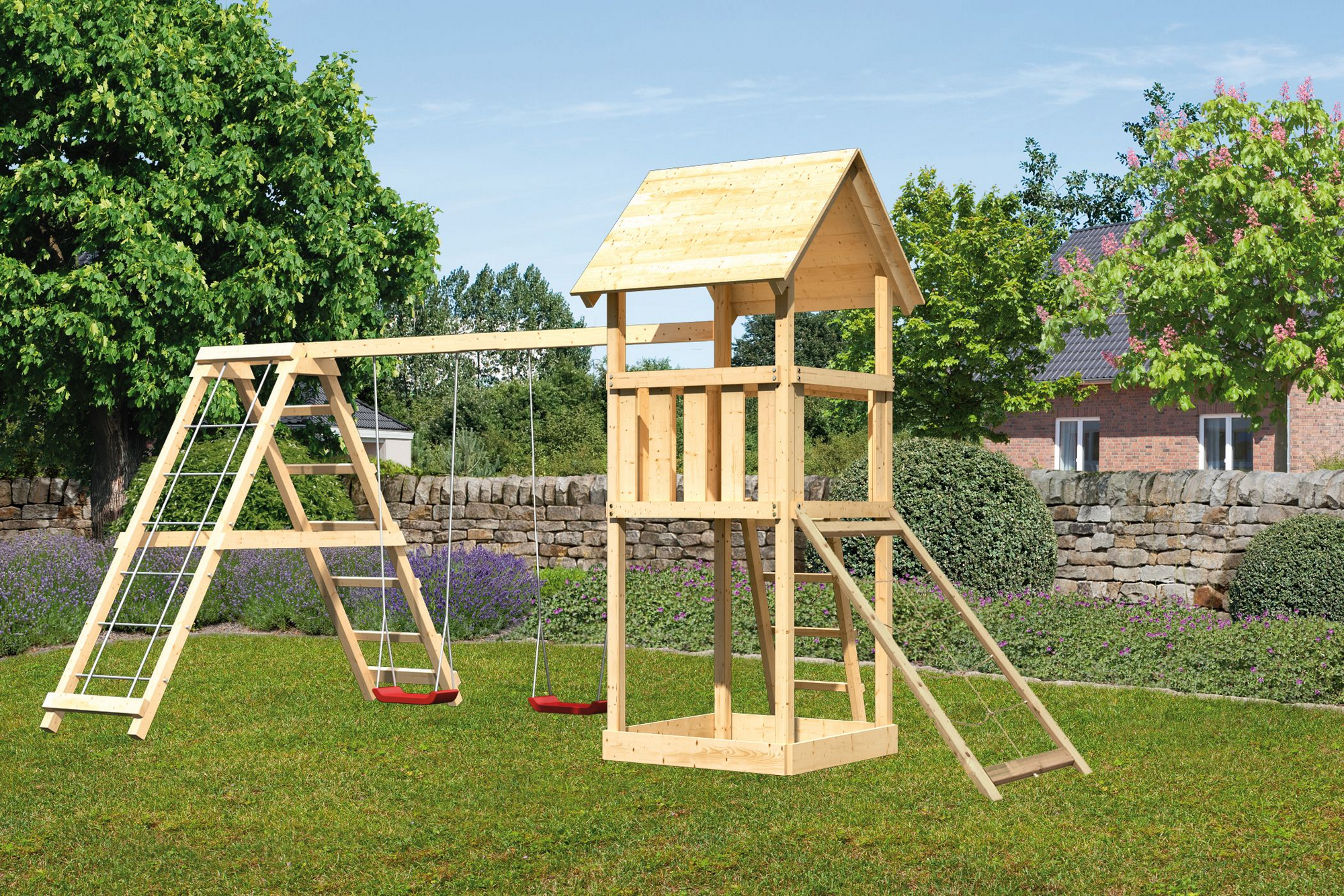Karibu Kinderspielturm 'Lotti' naturbelassene nordische Fichte 107 x 291 x 107 cm