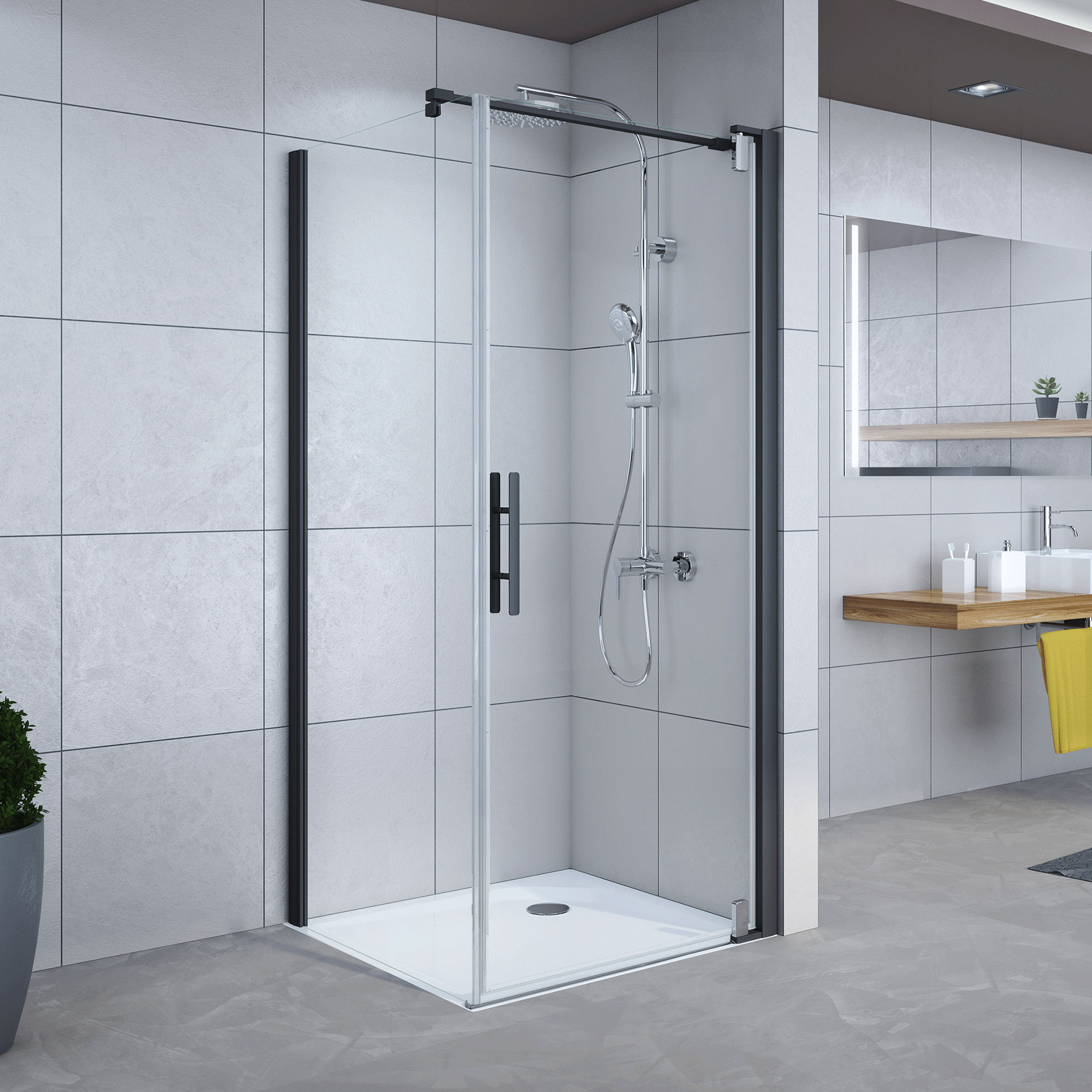 Thumbnail - Breuer Seitenwand 'Europa Design' für Drehtür, links, teilgerahmt, schwarz-matt, 90 x 196,8 cm