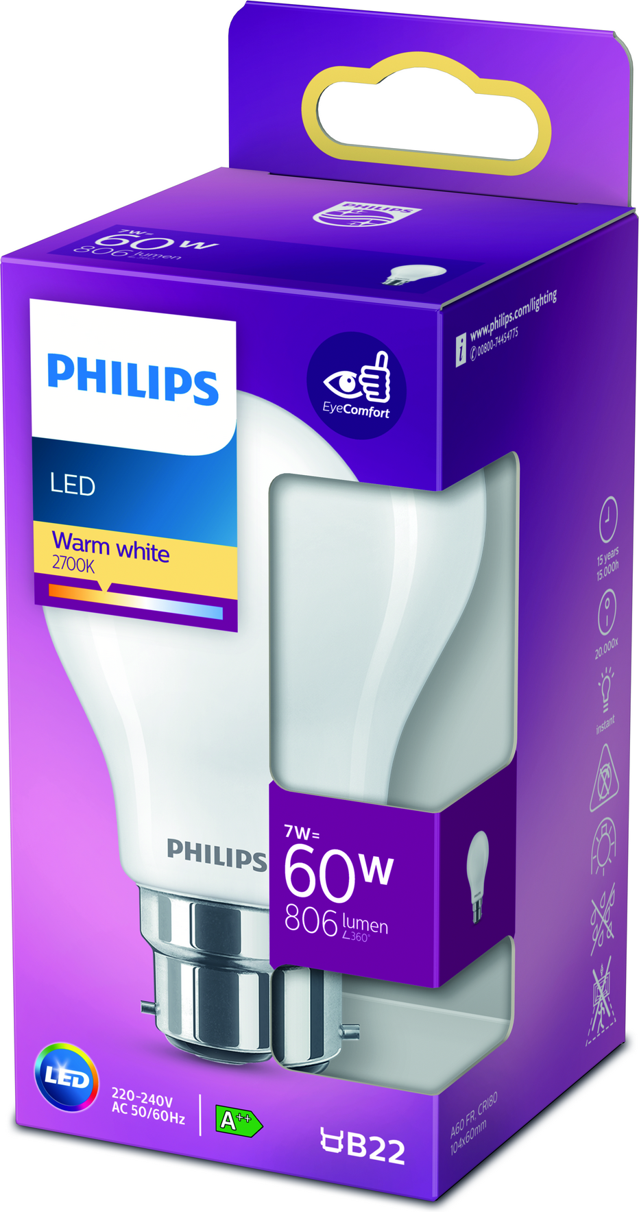 Philips LED-Leuchtmittel 'classic' matt B22 7W 806 lm