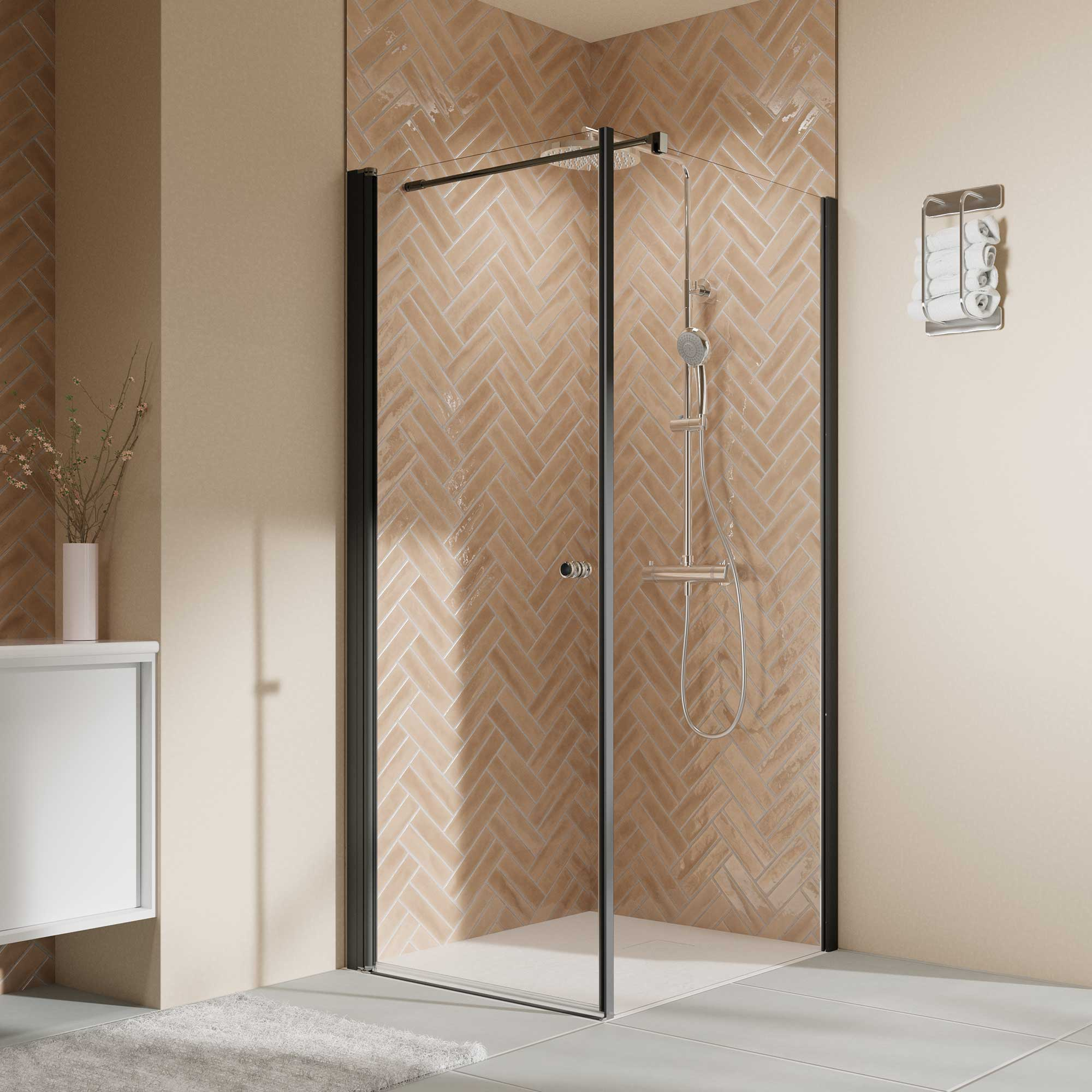 Thumbnail - Breuer Drehtür 'Elana 2.0' rund für Seitenwand, Anschlag links, schwarz matt, Klarglas hell, 80 cm