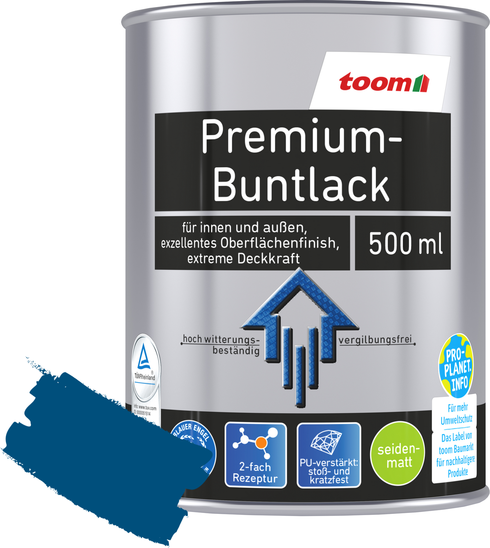 toom Premium-Buntlack enzianblau seidenmatt 500 ml