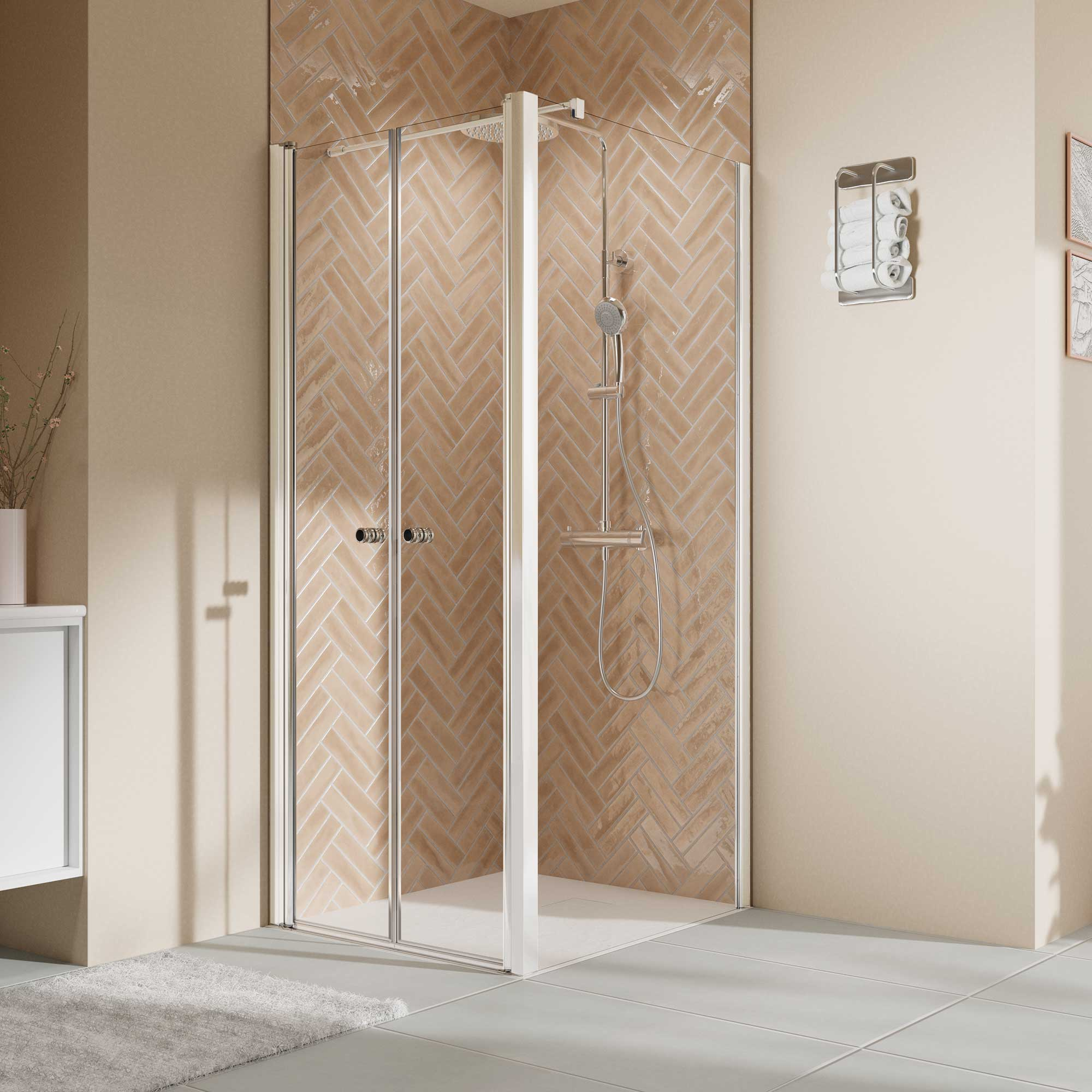 Thumbnail - Breuer Seitenwand 'Elana 2.0' rund für Pendeltür, Anschlag rechts, weiß matt, Klarglas hell, 80 cm