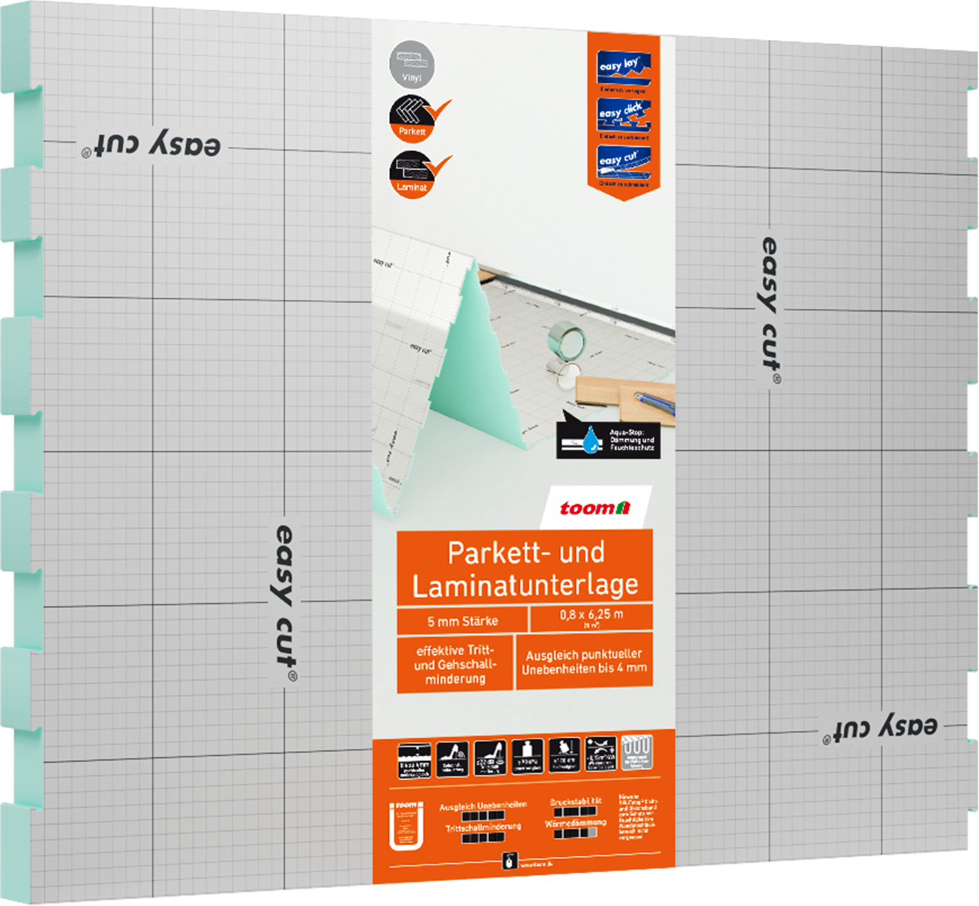 toom Parkett- und Laminatunterlage 'Aquastop' 5 mm, 0,8 x 6,25 m, 5 m²