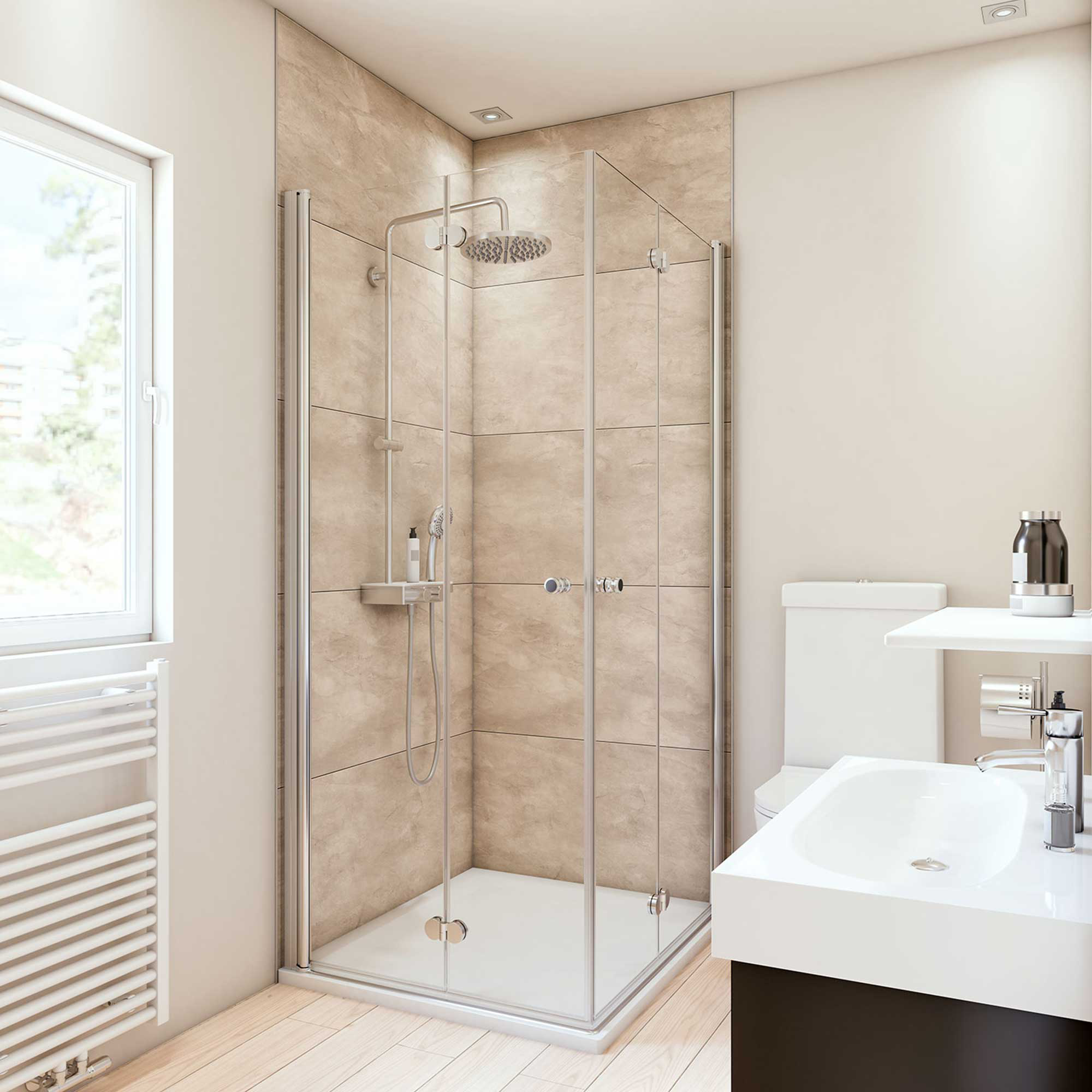 Thumbnail - Breuer Duschrückwand Fliesenoptik Großformat-Design beige 100 x 210 cm