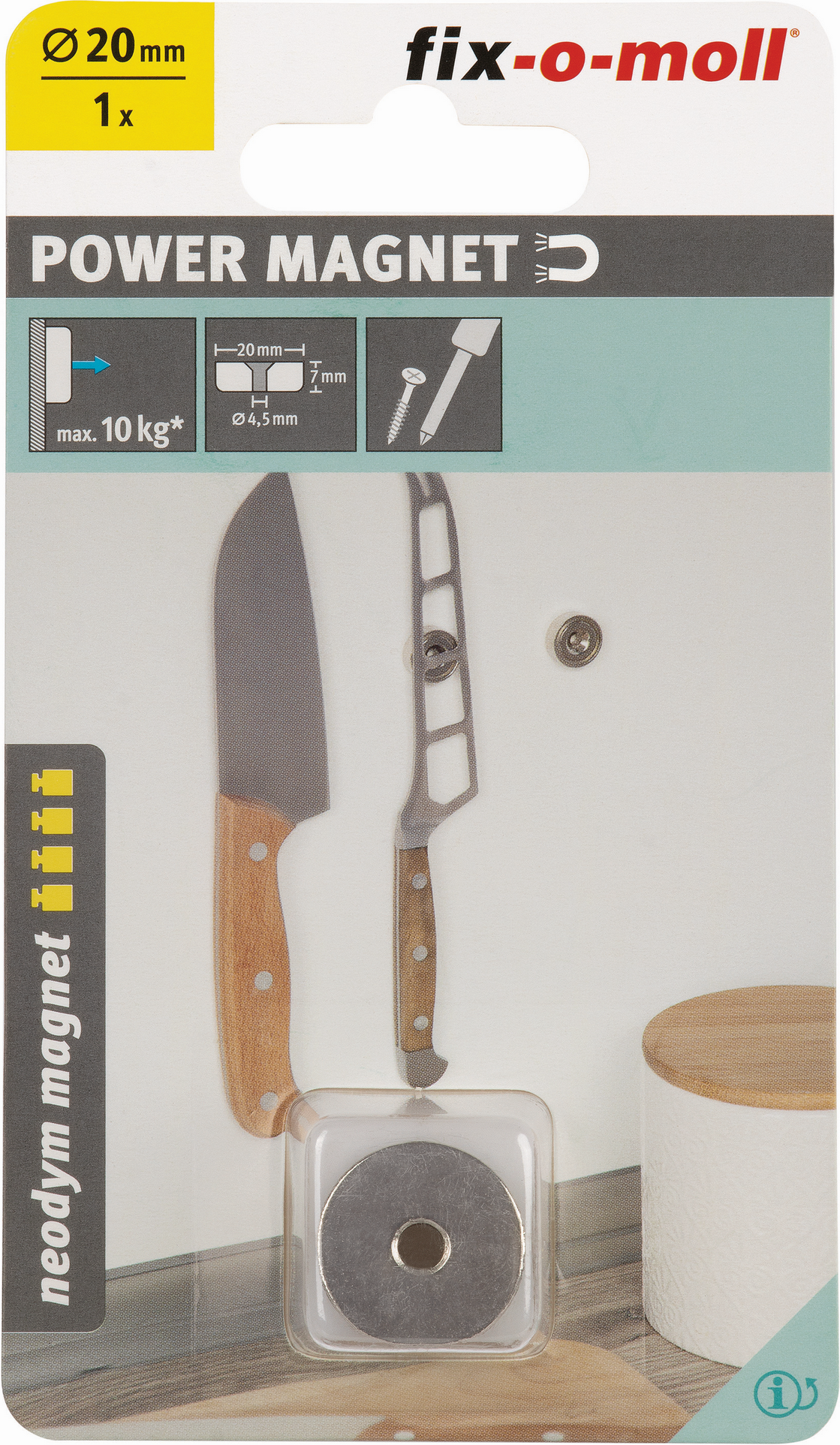 Fix-o-moll Topfmagnet 'Neodym' silbern Senkbohrung Ø 20 x 7 mm