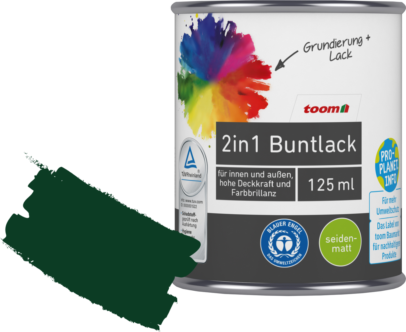 Thumbnail - toom 2in1 Buntlack 'Morgentau' moosgrün seidenmatt 125 ml