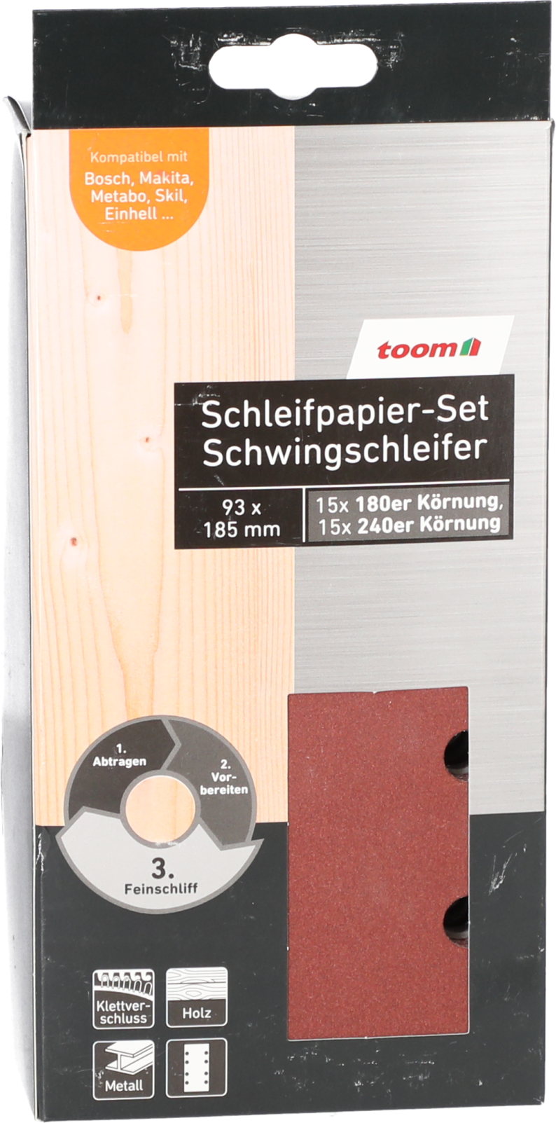 Thumbnail - toom Schleifpapier-Set 93 x 185 mm, K180/240, 30 Stück
