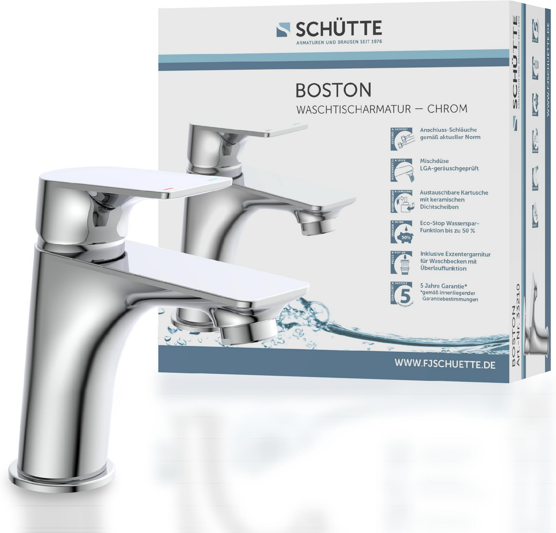 Schütte Waschtischarmatur 'Boston' chromfarben mit Ablaufgarnitur