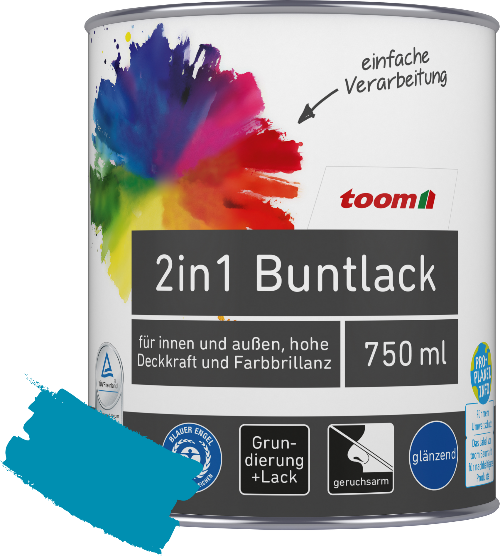 toom 2in1 Buntlack 'Aquamarine' lichtblau glänzend 750 ml