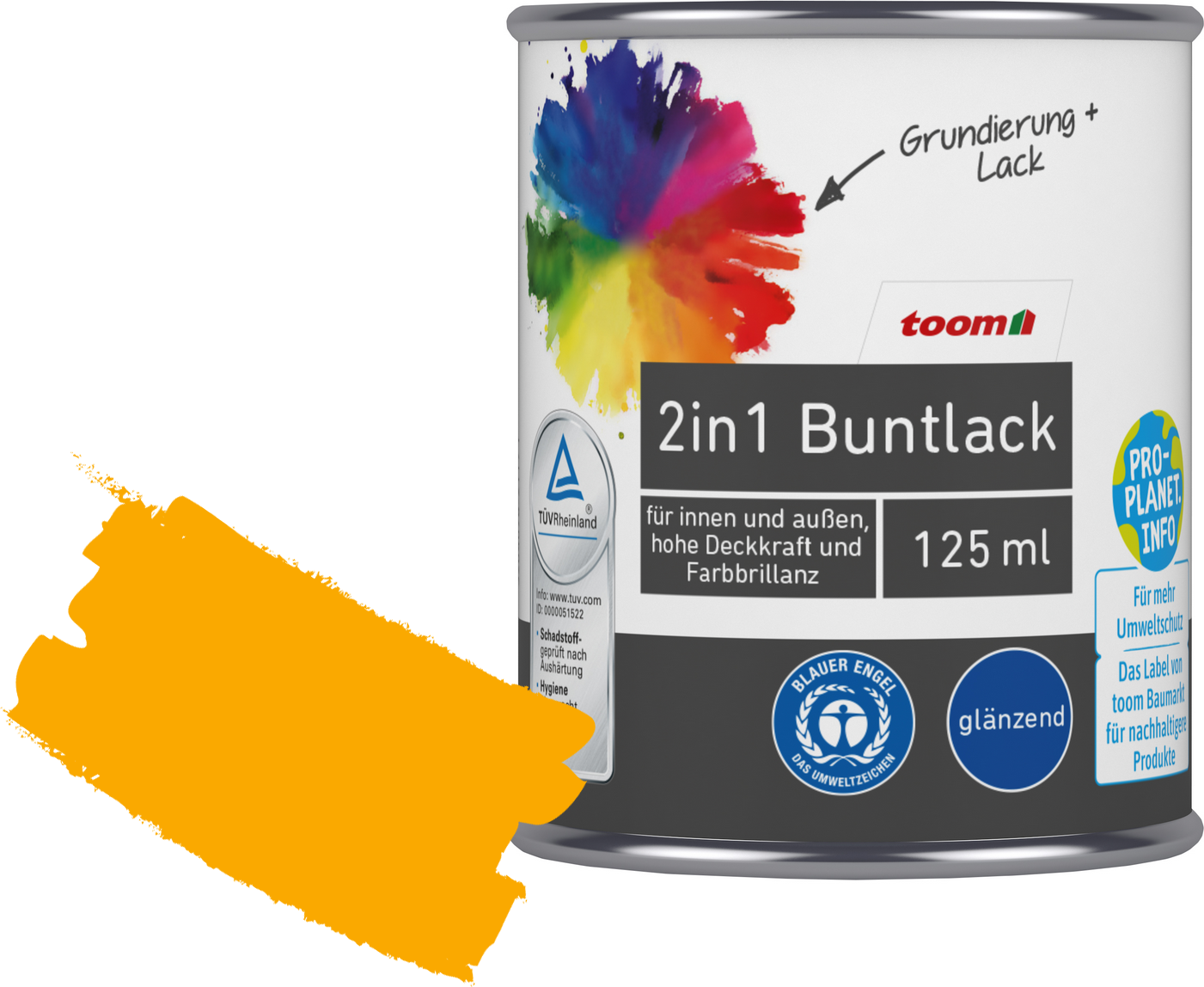 Thumbnail - toom 2in1 Buntlack 'Sonnenblume' orangegelb glänzend 125 ml