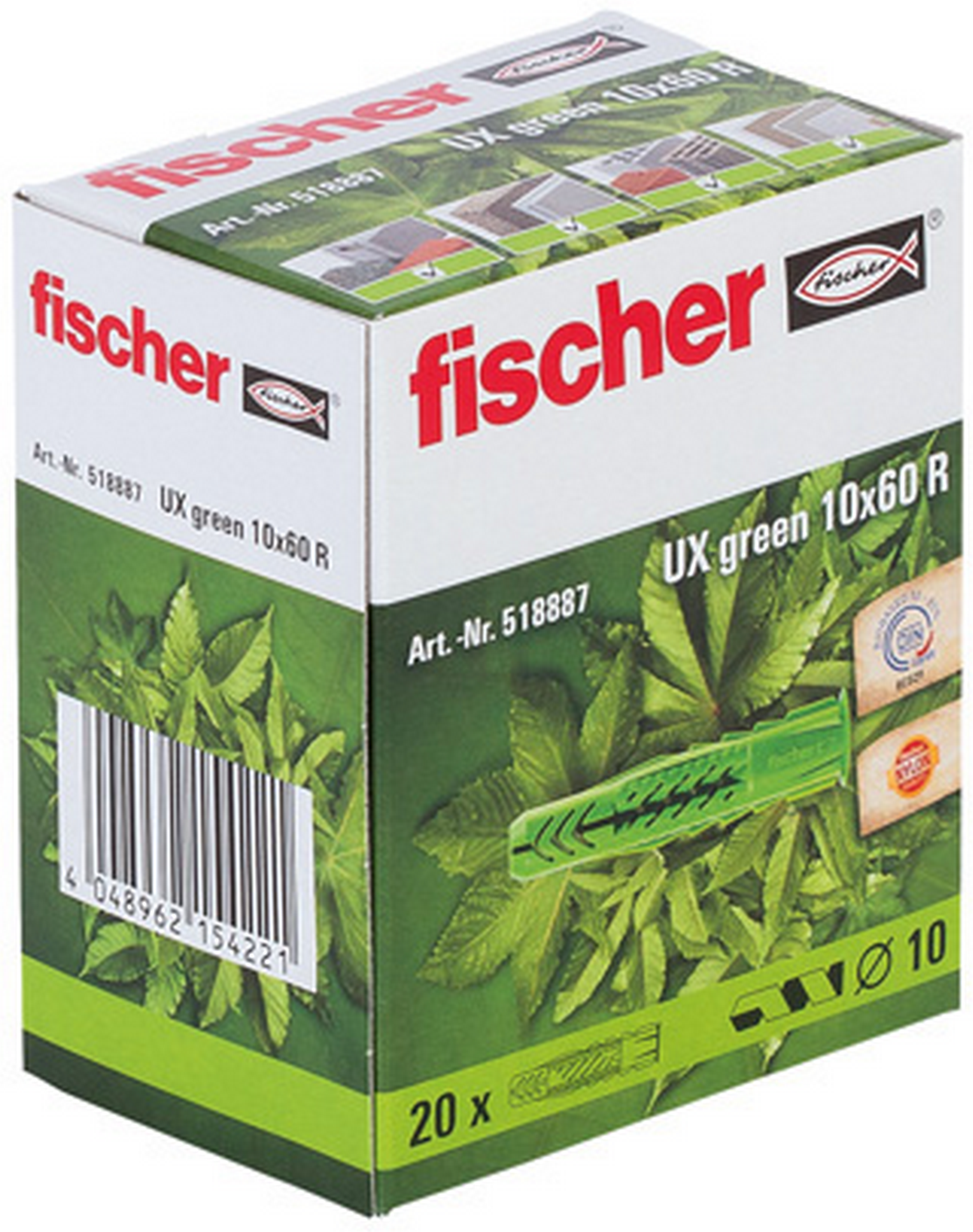 Fischer Greenline Universaldübel 'UX GREEN' mit Rand Ø 10 x 60 mm, 20 Stück