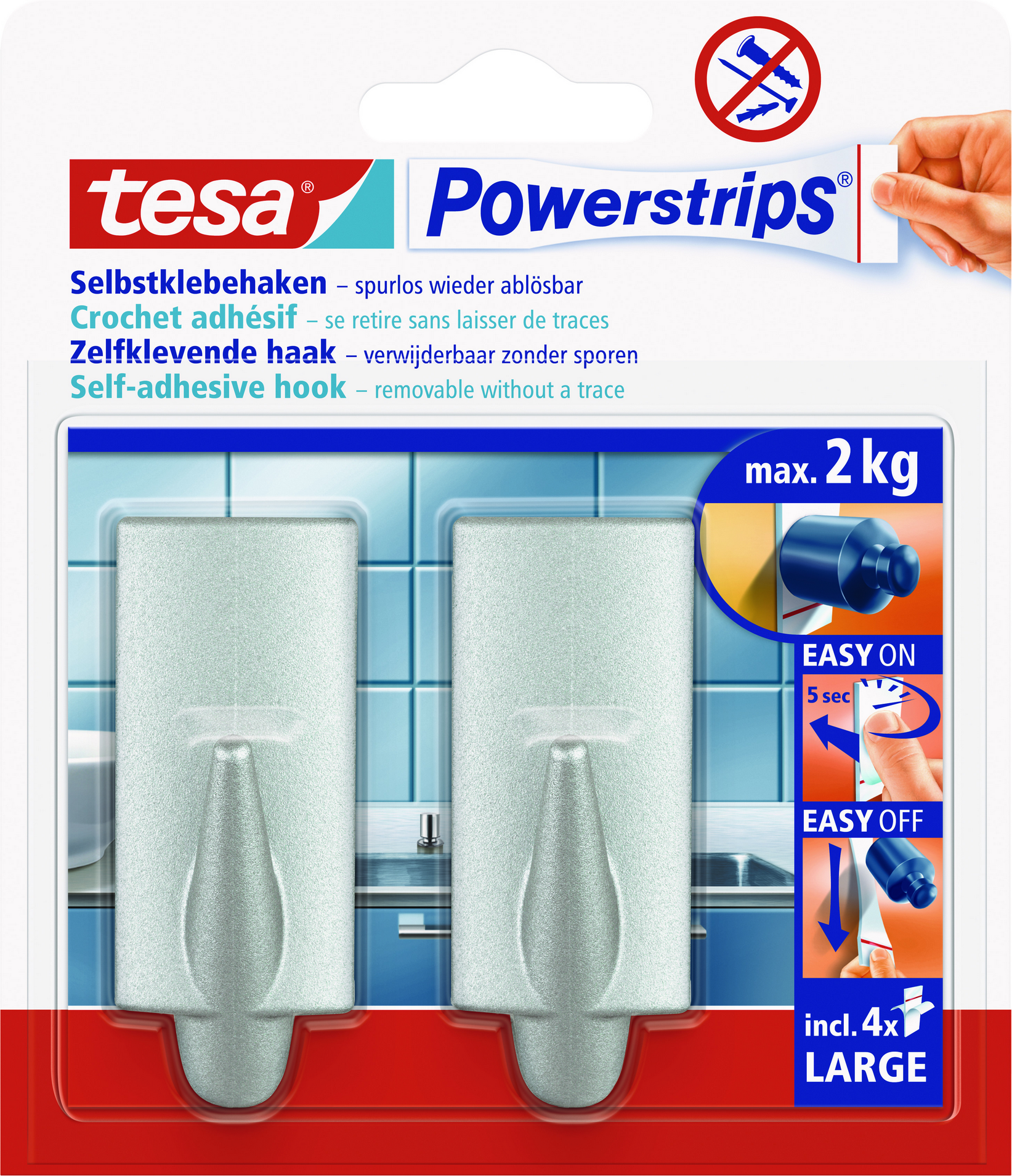tesa Powerstrips Selbstklebehaken Large silbern 2 Stück