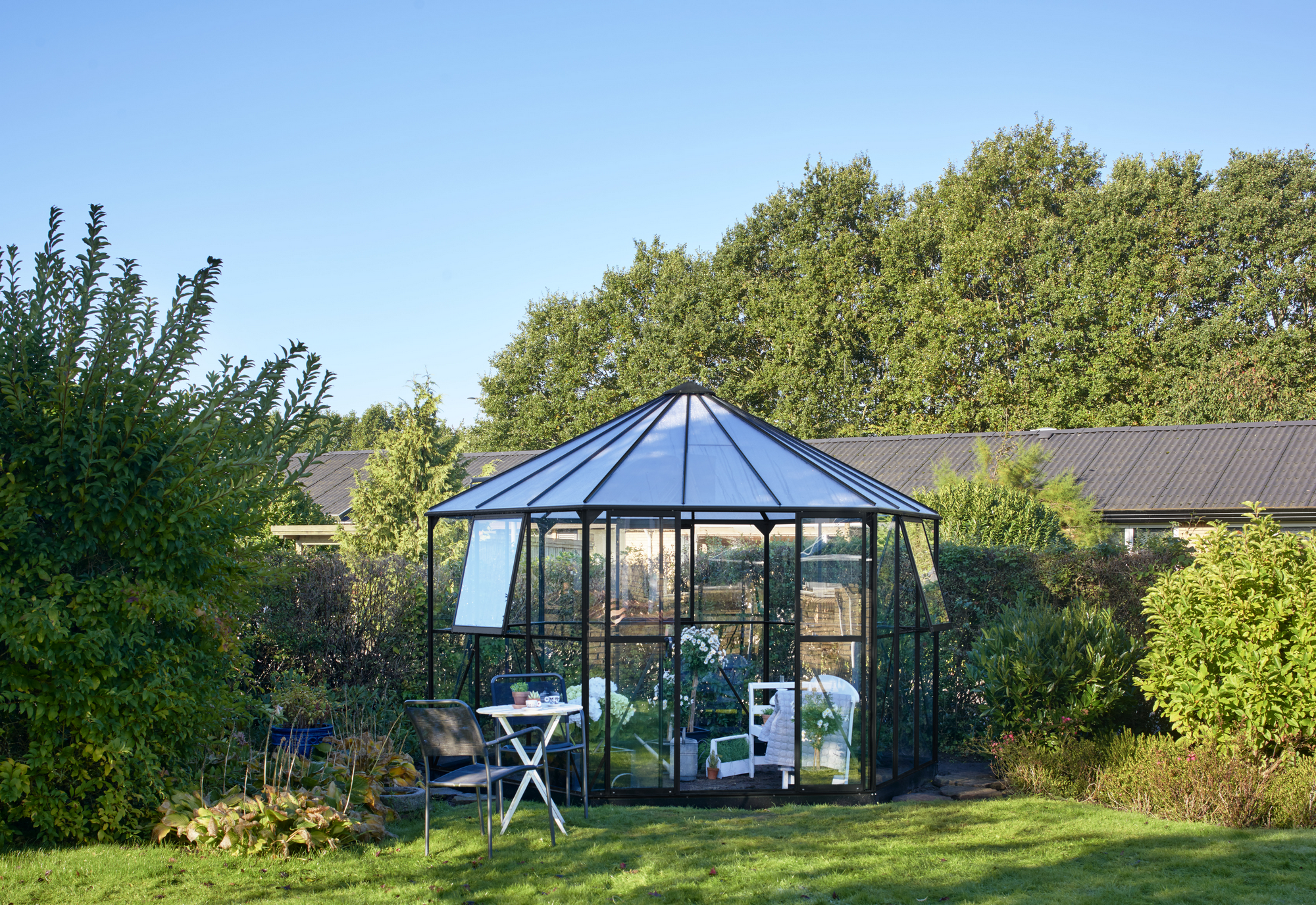 Halls Gewächshaus 'Atrium' 375 x 325 cm mit 3 mm Sicherheitsglas schwarz