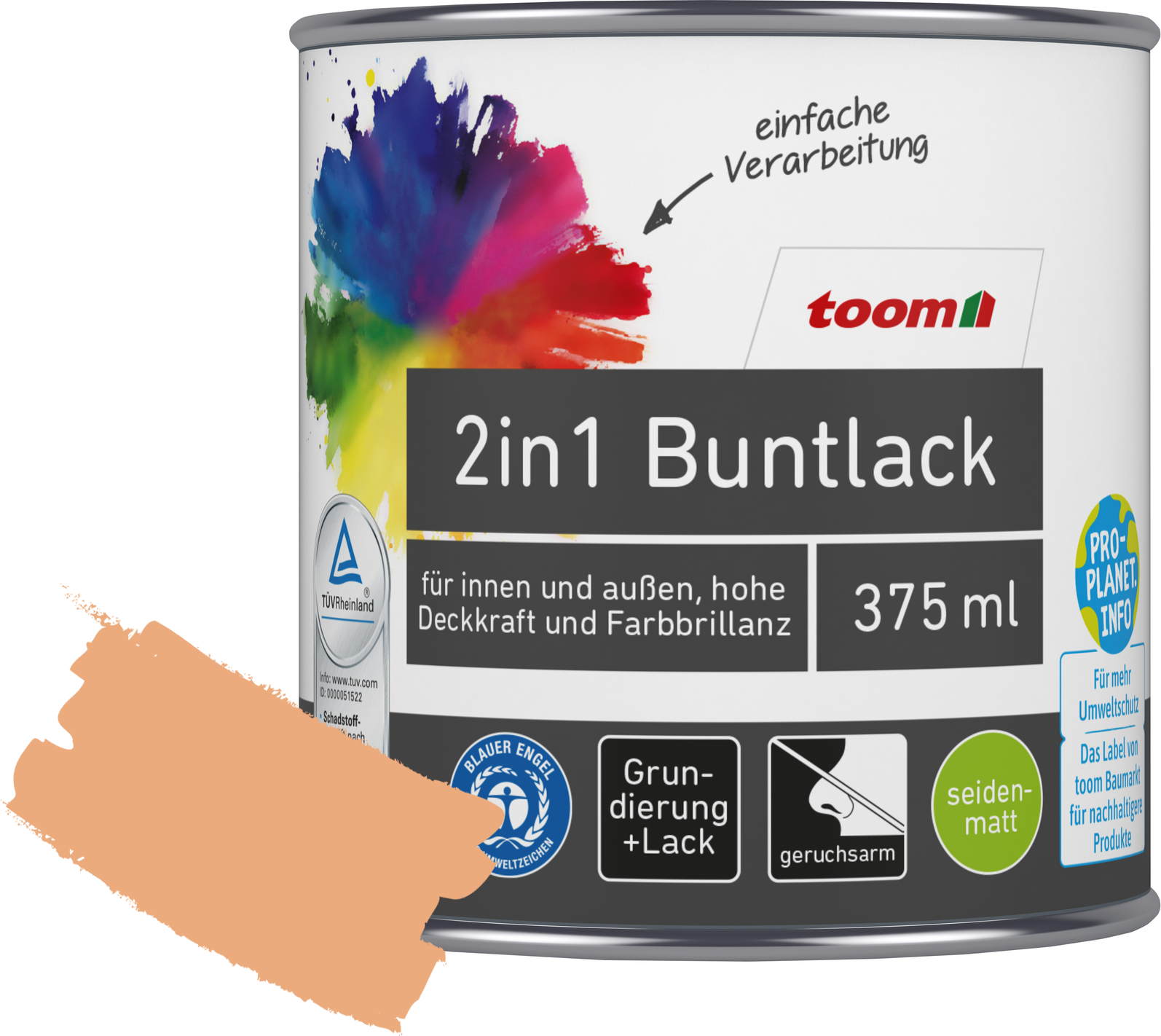 Thumbnail - toom 2in1 Buntlack papayafarben seidenmatt 375 ml