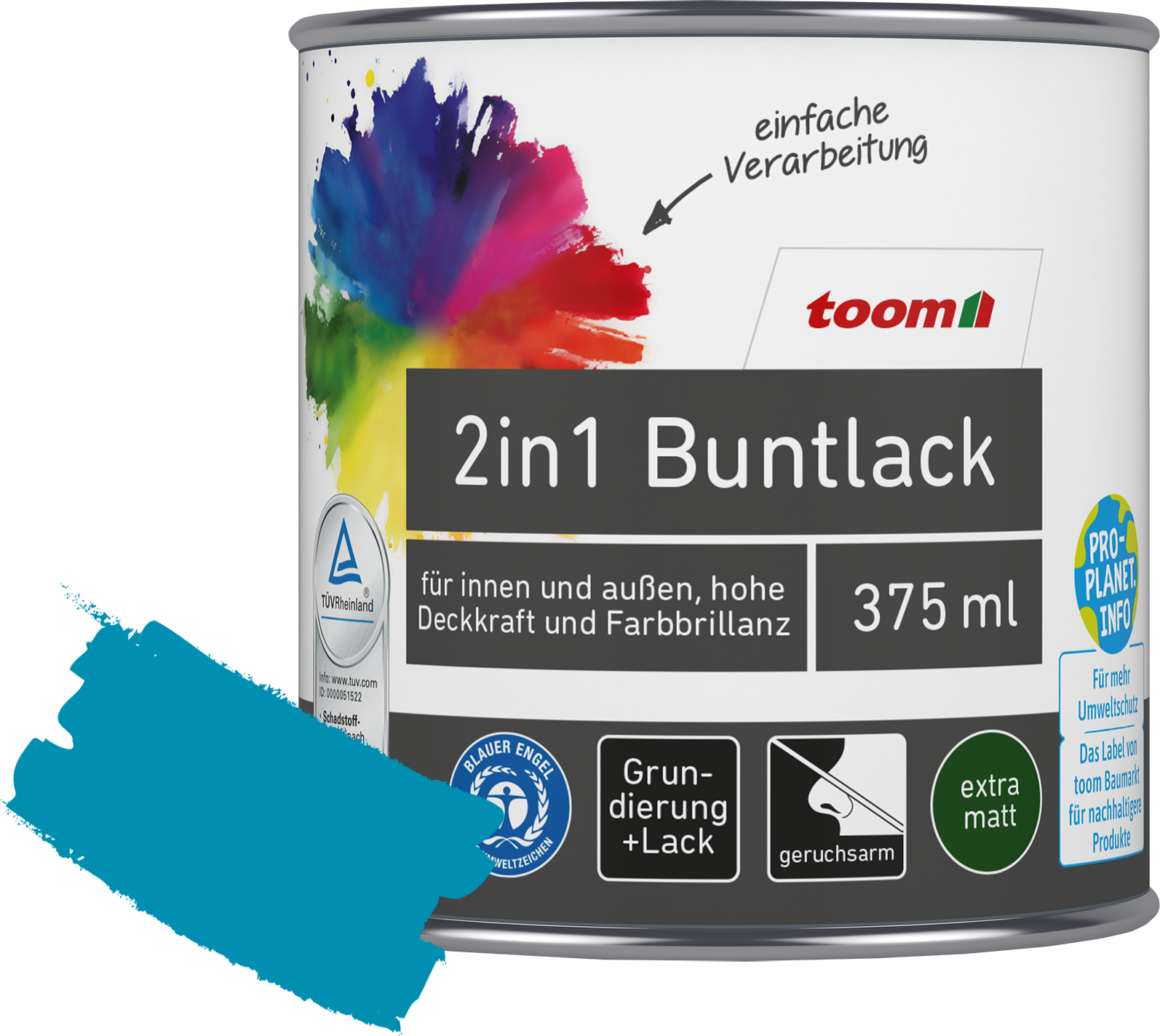 toom 2in1 Buntlack 'Aquamarine' lichtblau matt 375 ml
