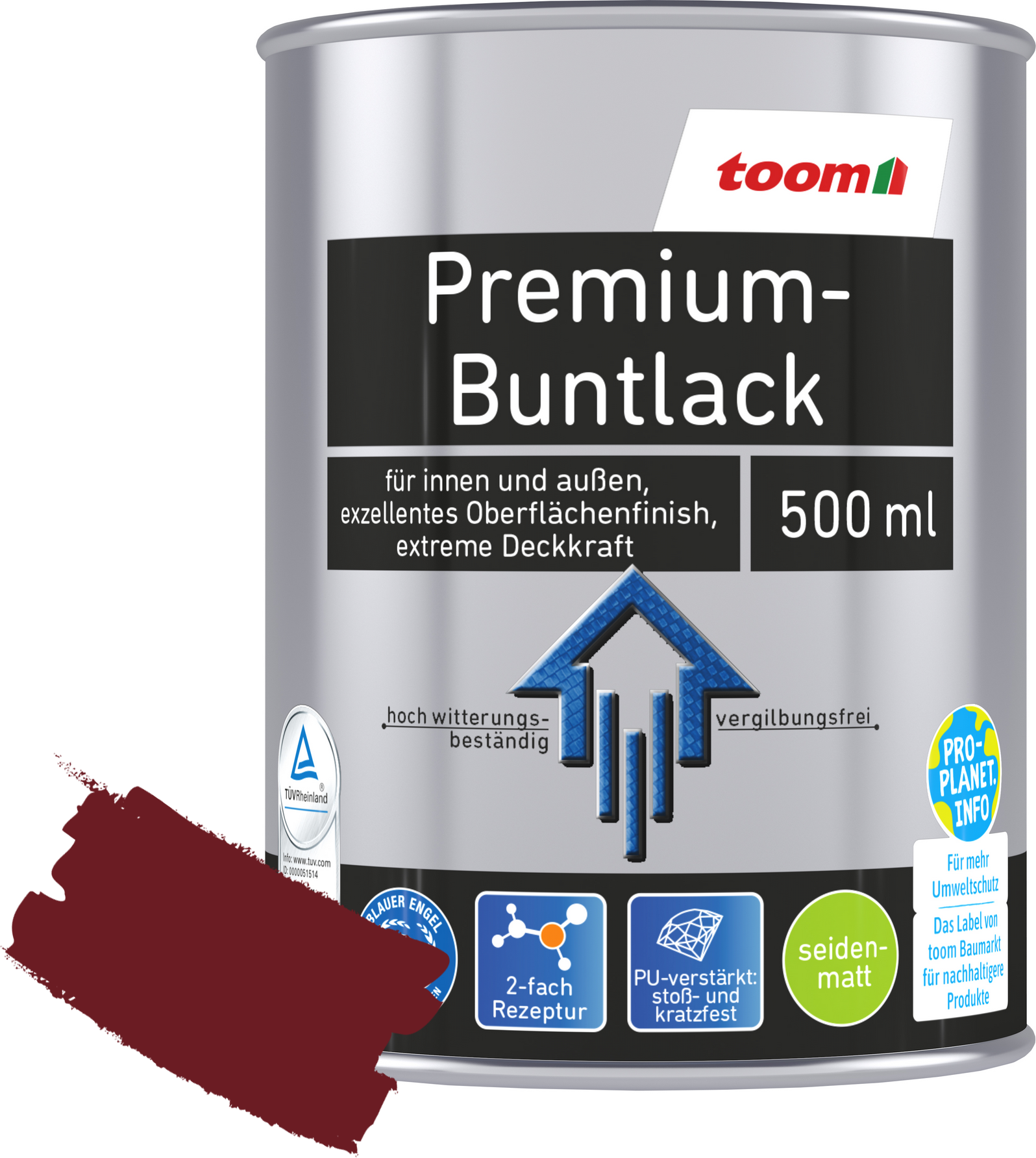toom Premium-Buntlack purpurrot seidenmatt 500 ml