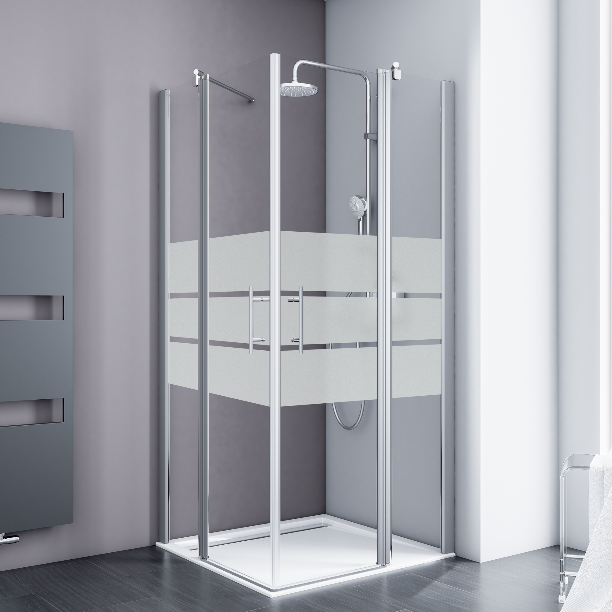 Schulte Eckdusche mit Drehtür 'Alexa Style 2.0' teilgerahmt, gestreift, aluminiumfarben, 90 x 192 x 90 cm